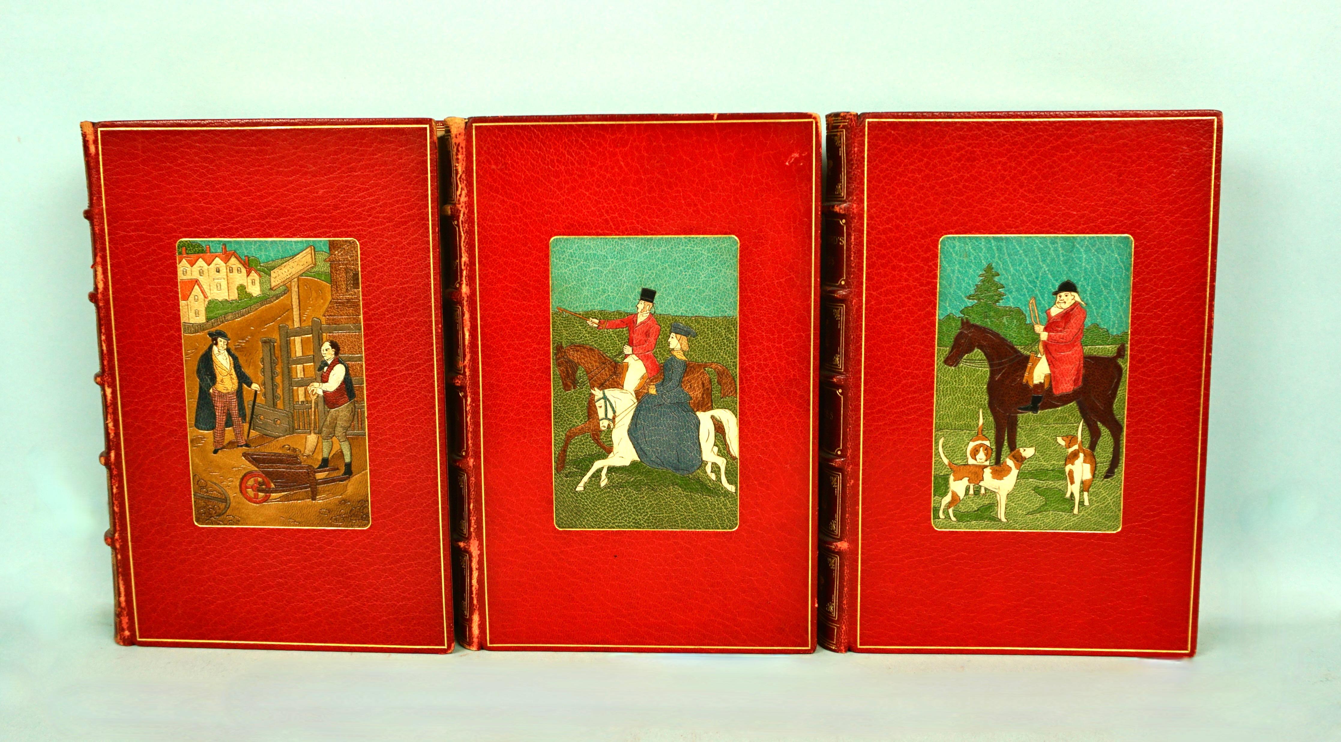 19th Century Set of Seven Red Leather Bound Volumes by Robert Surtees English Sporting Author