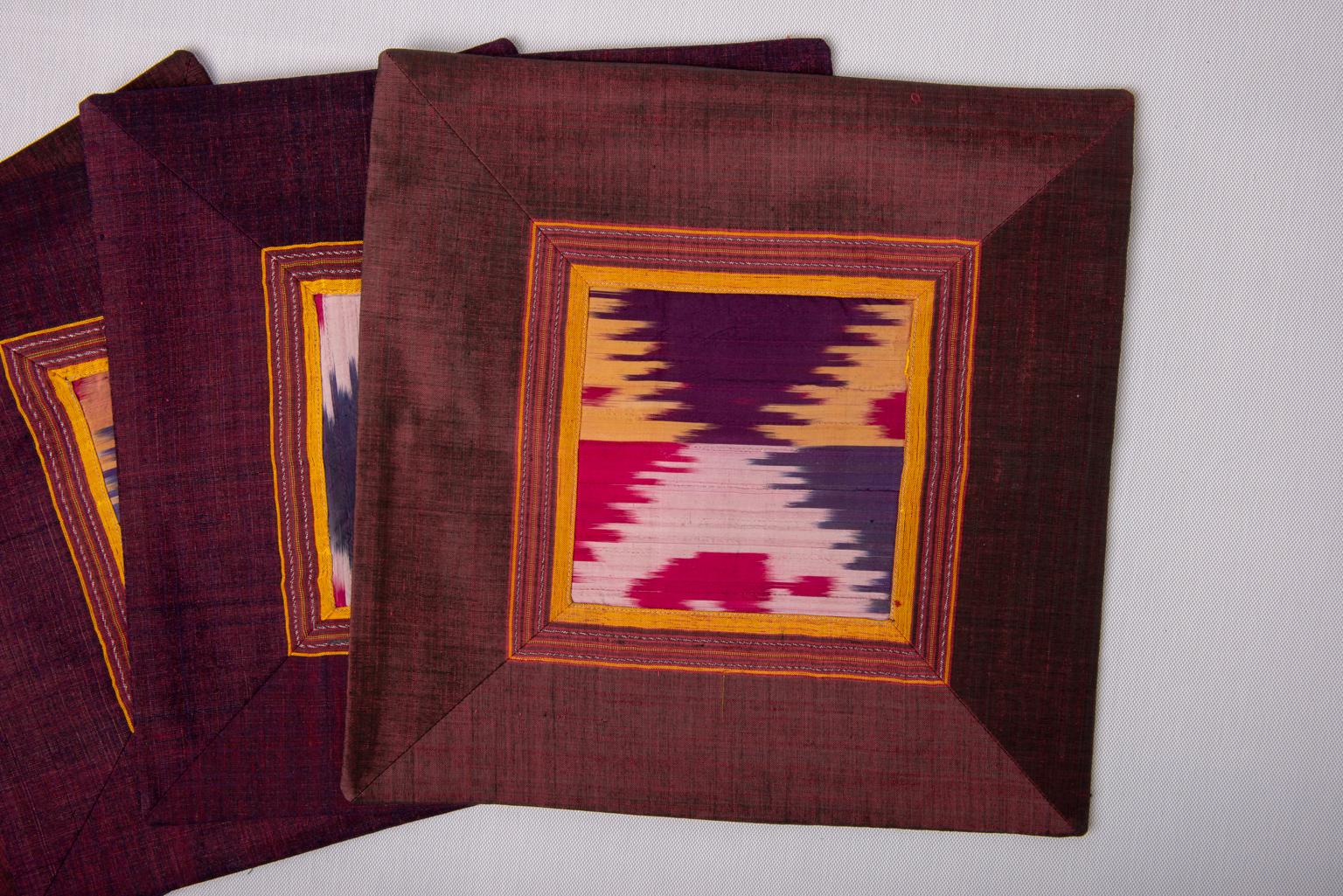 Hand-Woven Set of Seven Silk Ikat Pillows