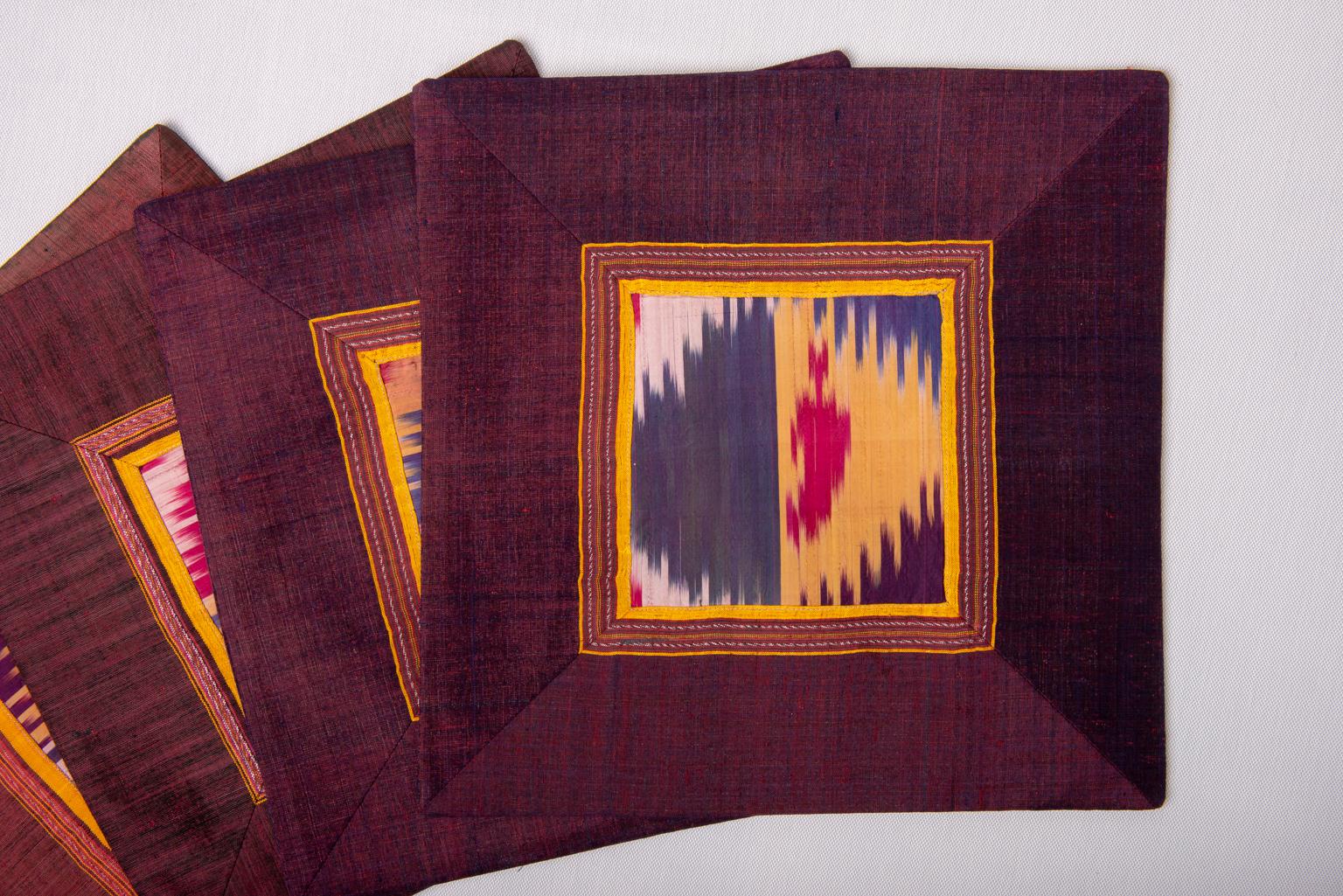20th Century Set of Seven Silk Ikat Pillows
