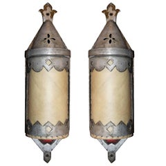 Set of Seven Silvered Metal Sconces