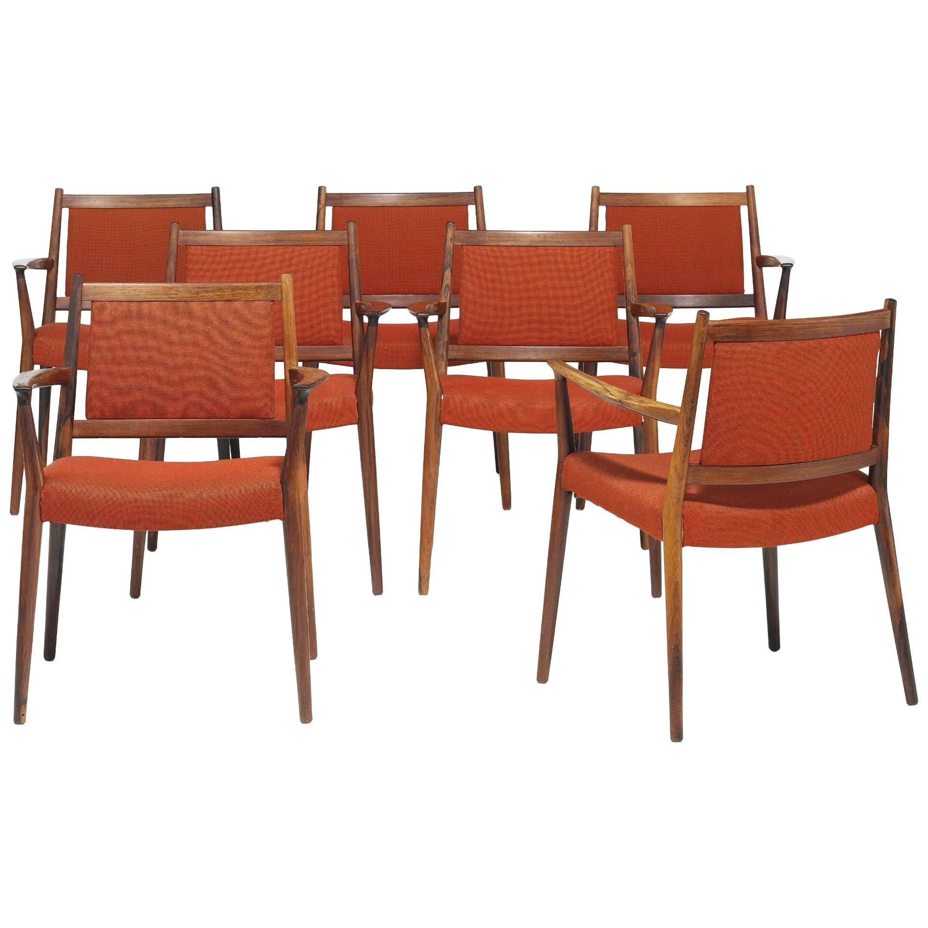 Set of Seven Steffen Syrach Larsen Rosewood Carvers, Denmark, 1963 For Sale