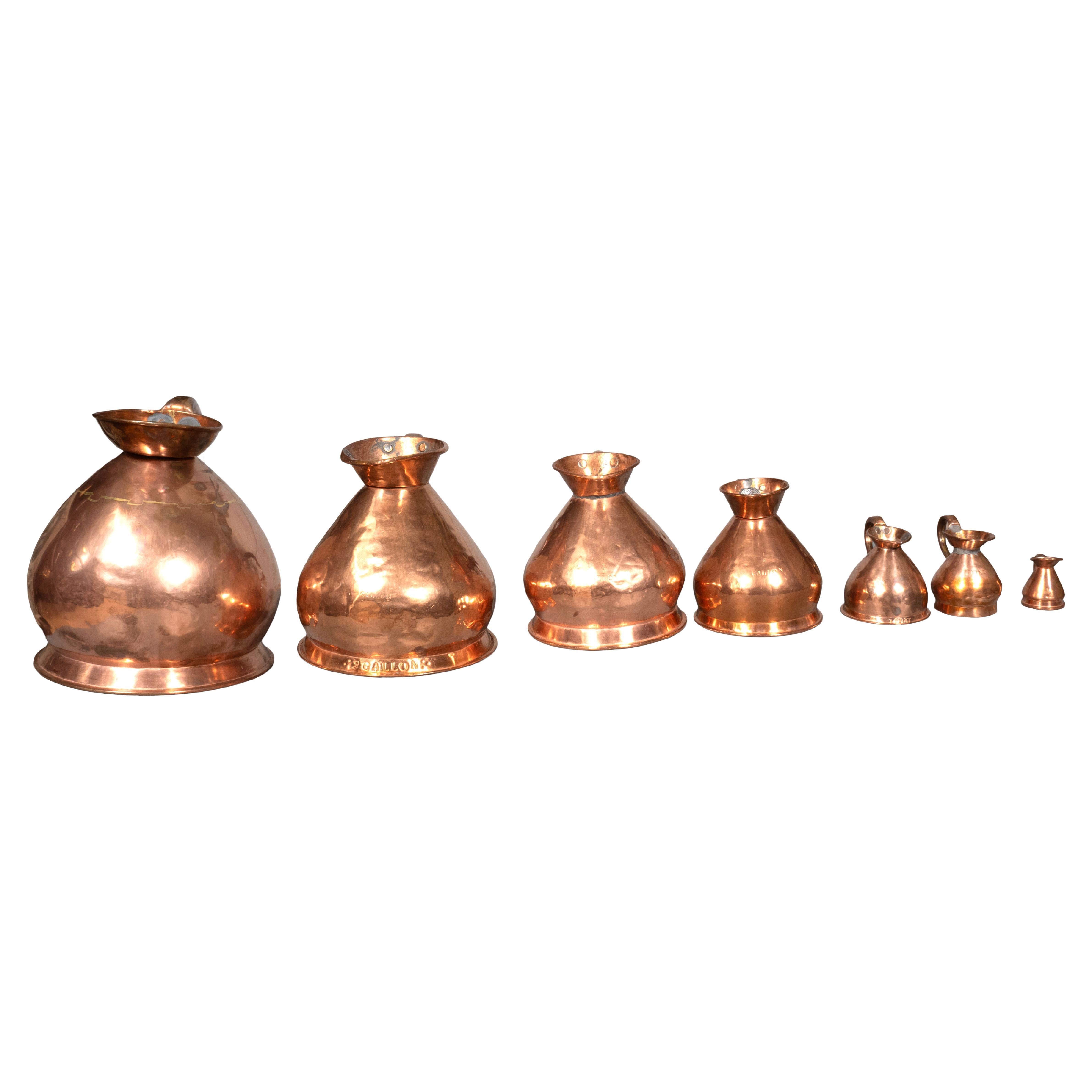 Juego De Siete Medidas De Pajar Victorianas De Cobre