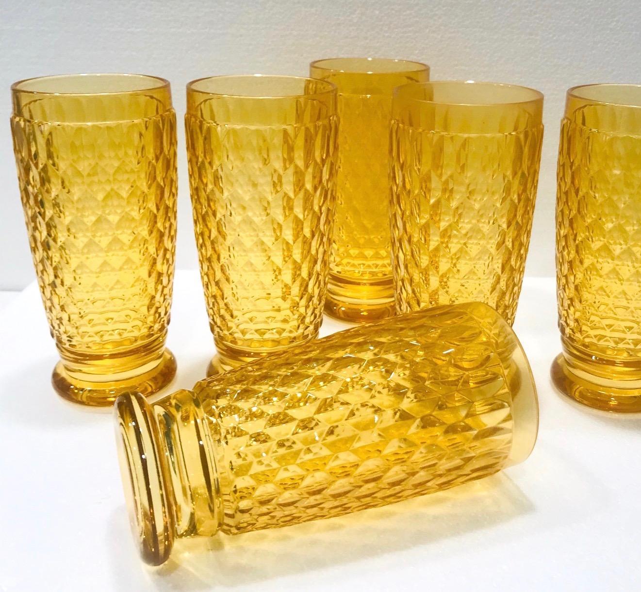 Set of Seven Villeroy & Boch Crystal Highball Glasses in Amber Yellow circa 2005 3