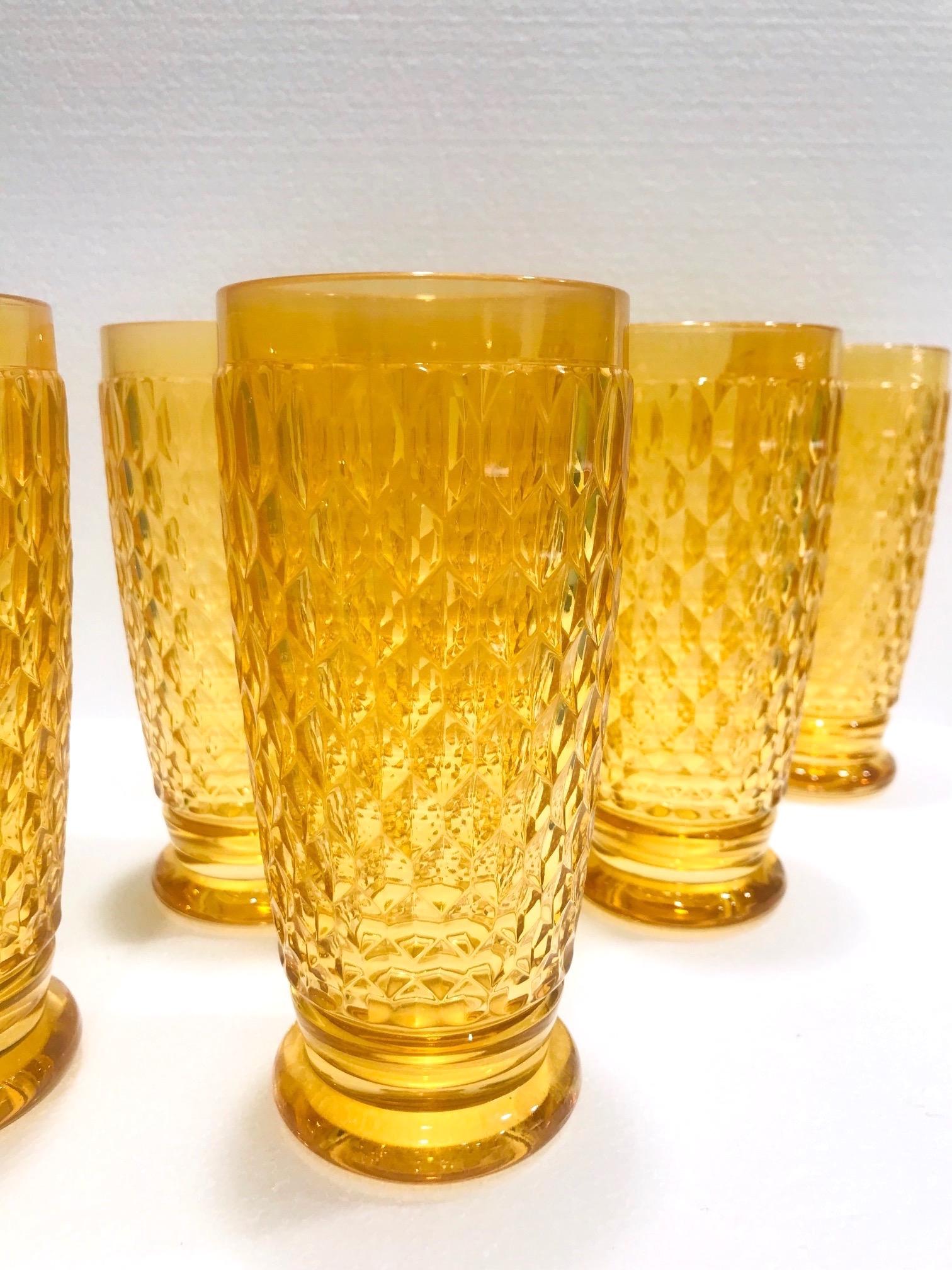 Set of Seven Villeroy & Boch Crystal Highball Glasses in Amber Yellow circa 2005 4