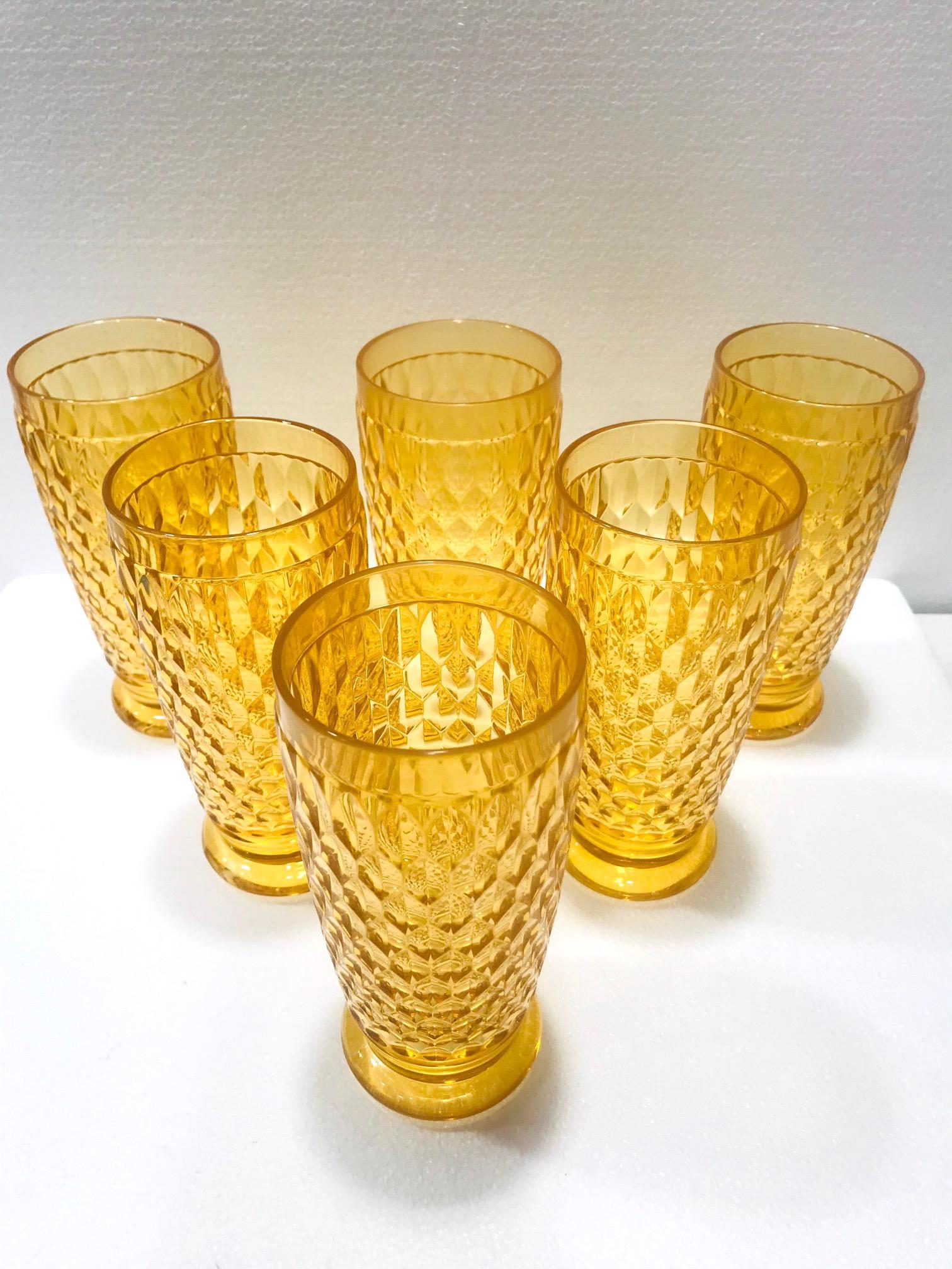 German Set of Seven Villeroy & Boch Crystal Highball Glasses in Amber Yellow circa 2005