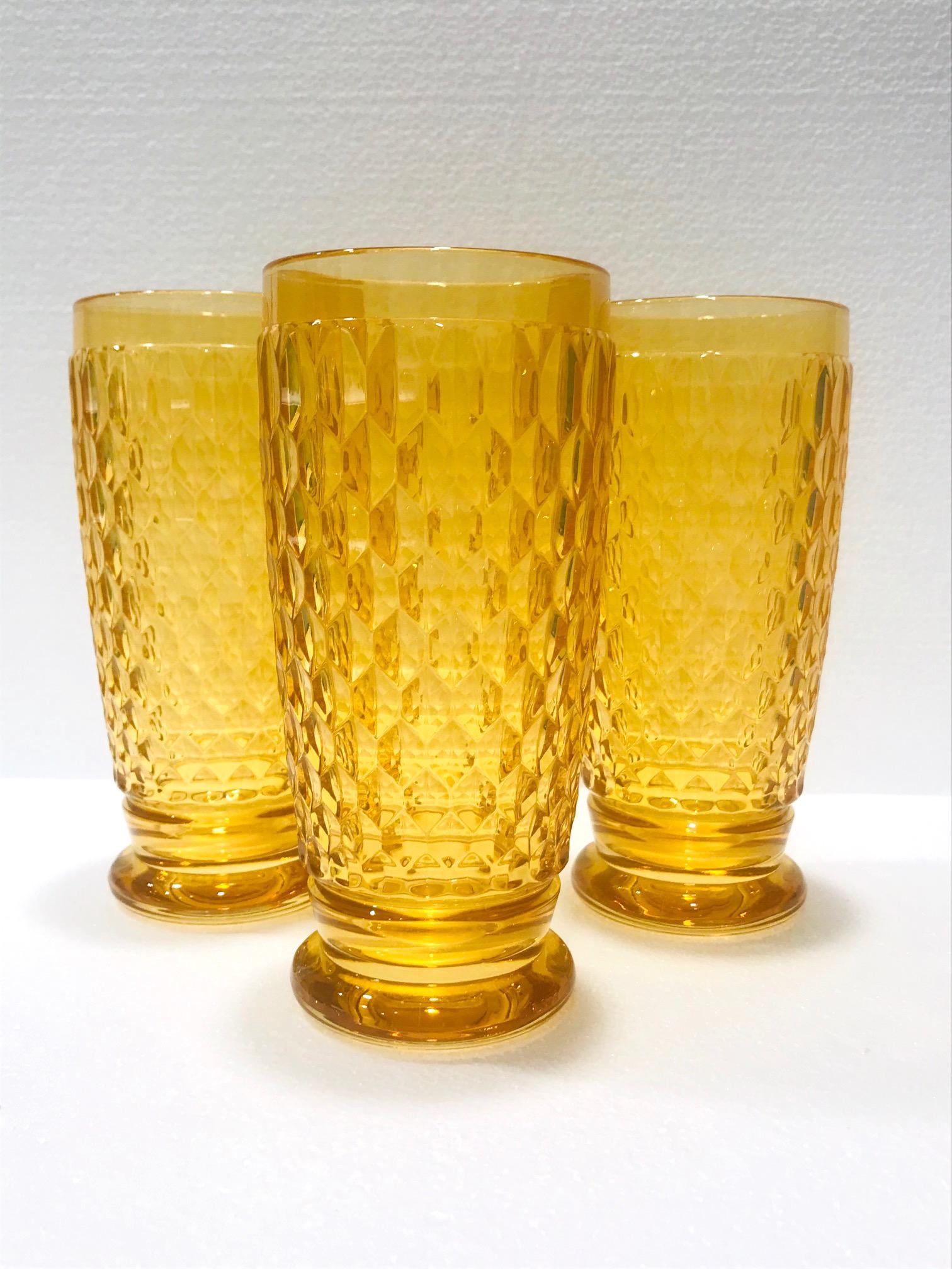 Hand-Crafted Set of Seven Villeroy & Boch Crystal Highball Glasses in Amber Yellow circa 2005