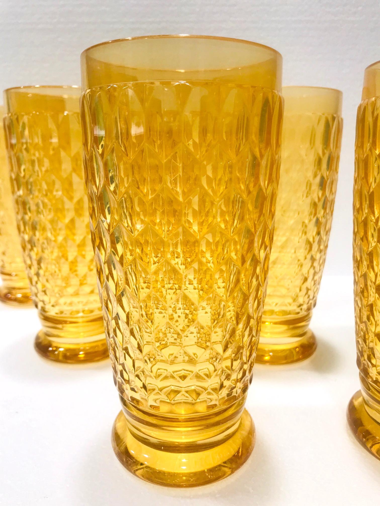 Set of Seven Villeroy & Boch Crystal Highball Glasses in Amber Yellow circa 2005 In Good Condition In Fort Lauderdale, FL