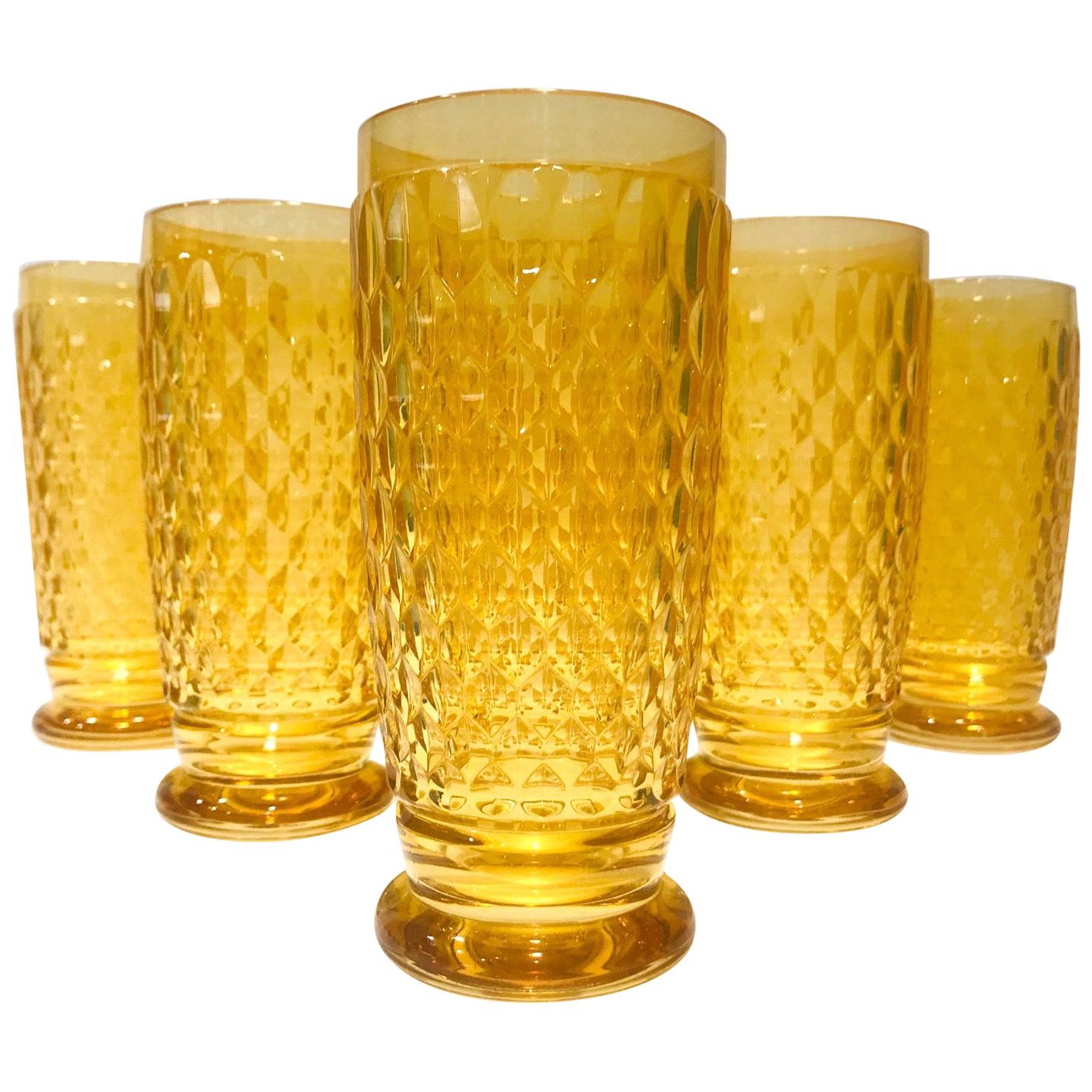 Set of Seven Villeroy & Boch Crystal Highball Glasses in Amber Yellow circa 2005