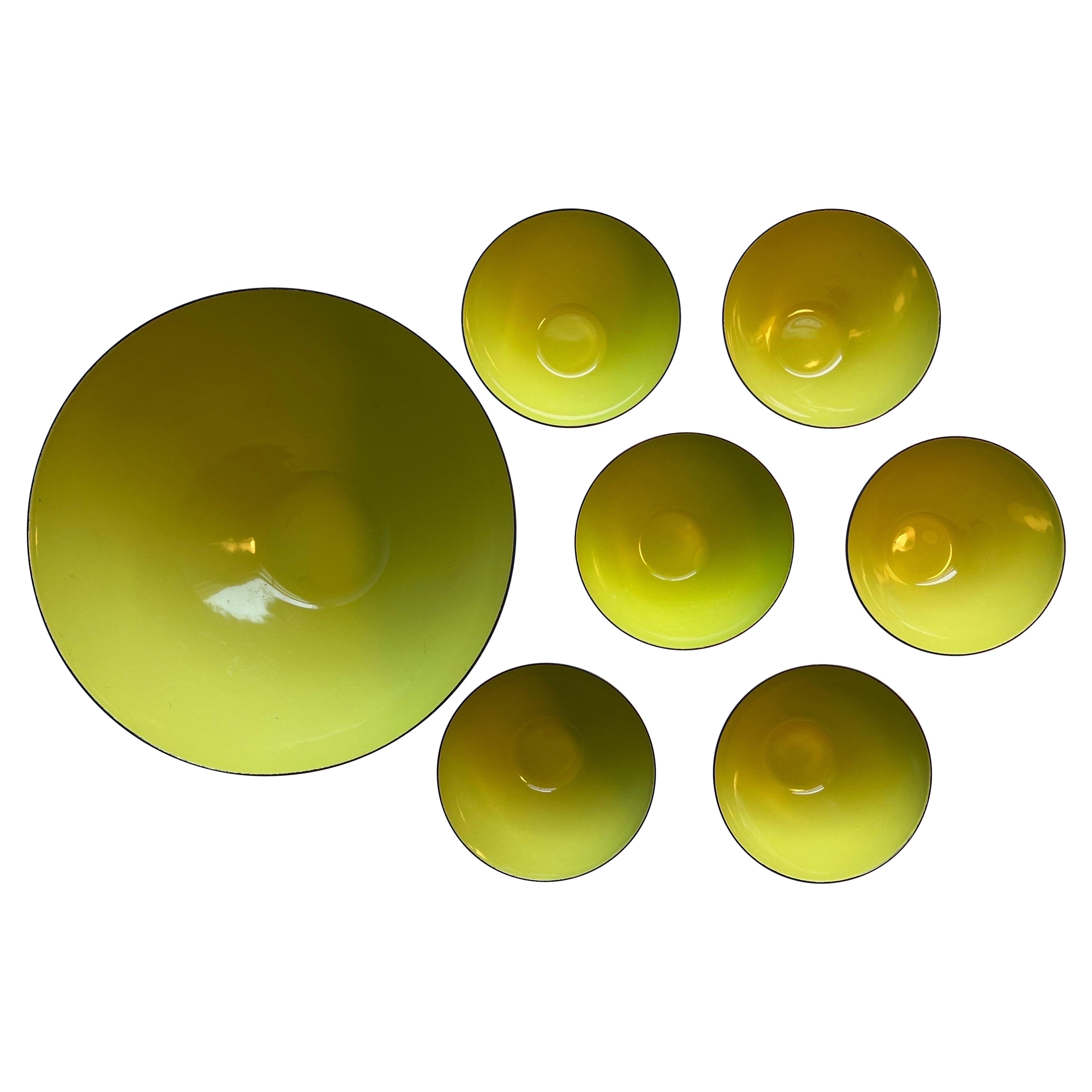 Set of Seven Vintage Enamel Krenit Bowls by Herbert Krenchel