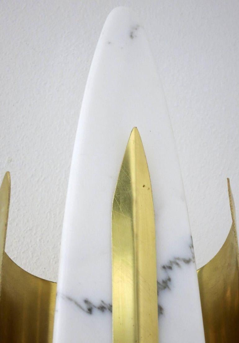 Set of Seven Vintage Sconces w/ Obelisk Shaped Marble on Brass Frame For Sale 1