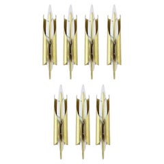 Set of Seven Vintage Sconces w/ Obelisk Shaped Marble on Brass Frame