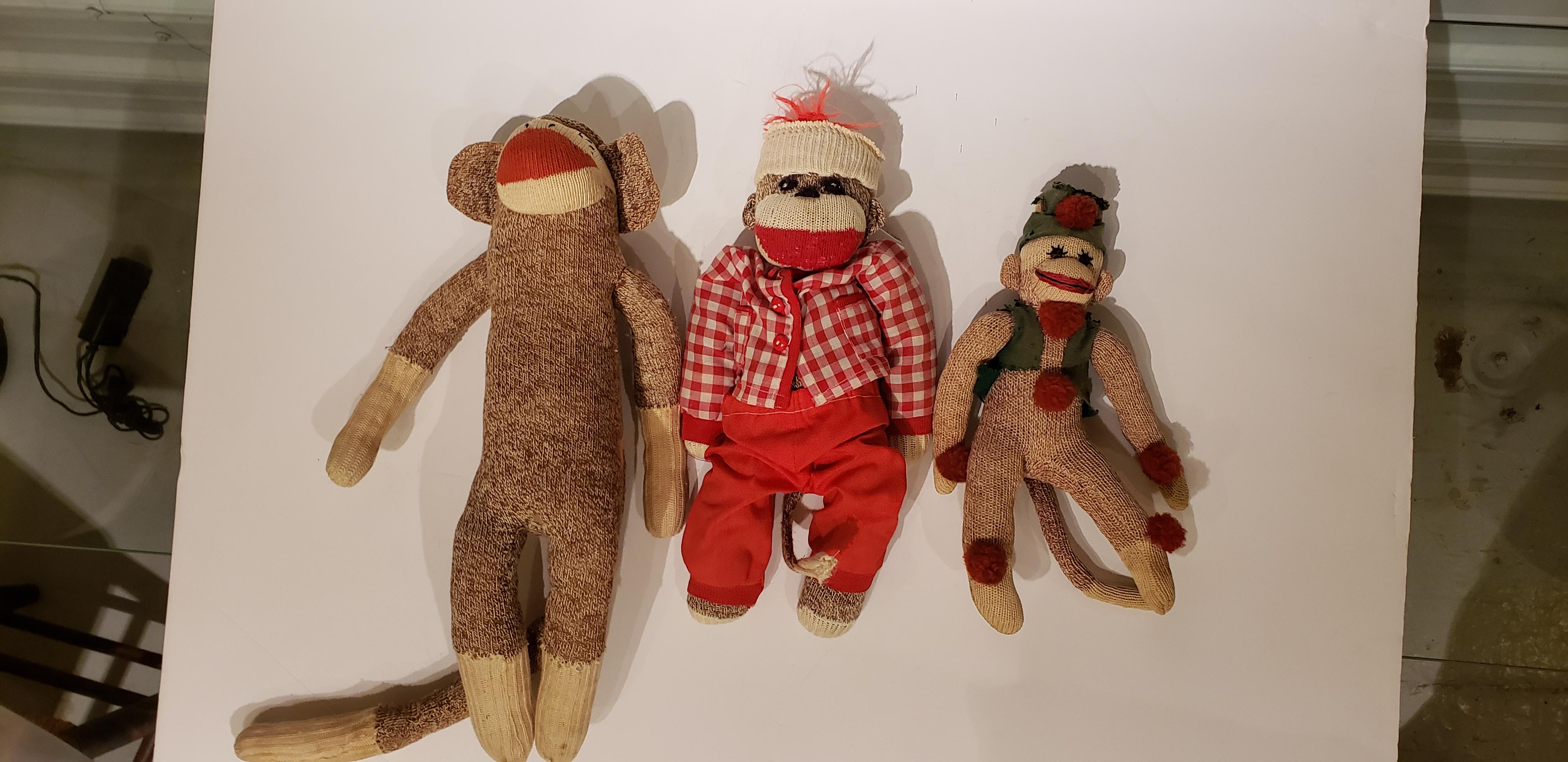 20th Century Set of Seven Vintage Sock Monkeys