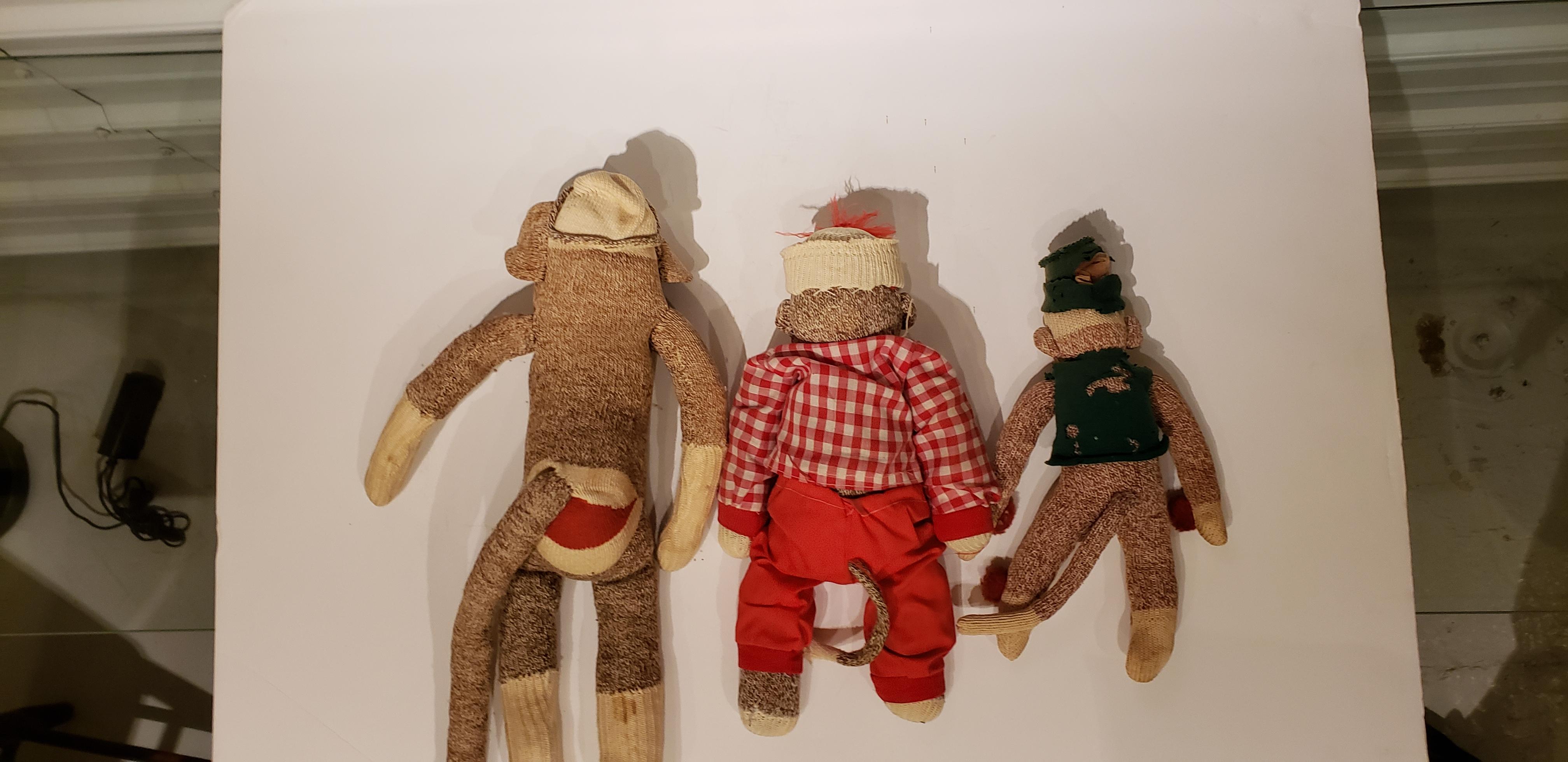 Fabric Set of Seven Vintage Sock Monkeys