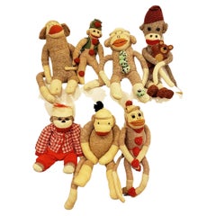 Set of Seven Vintage Sock Monkeys