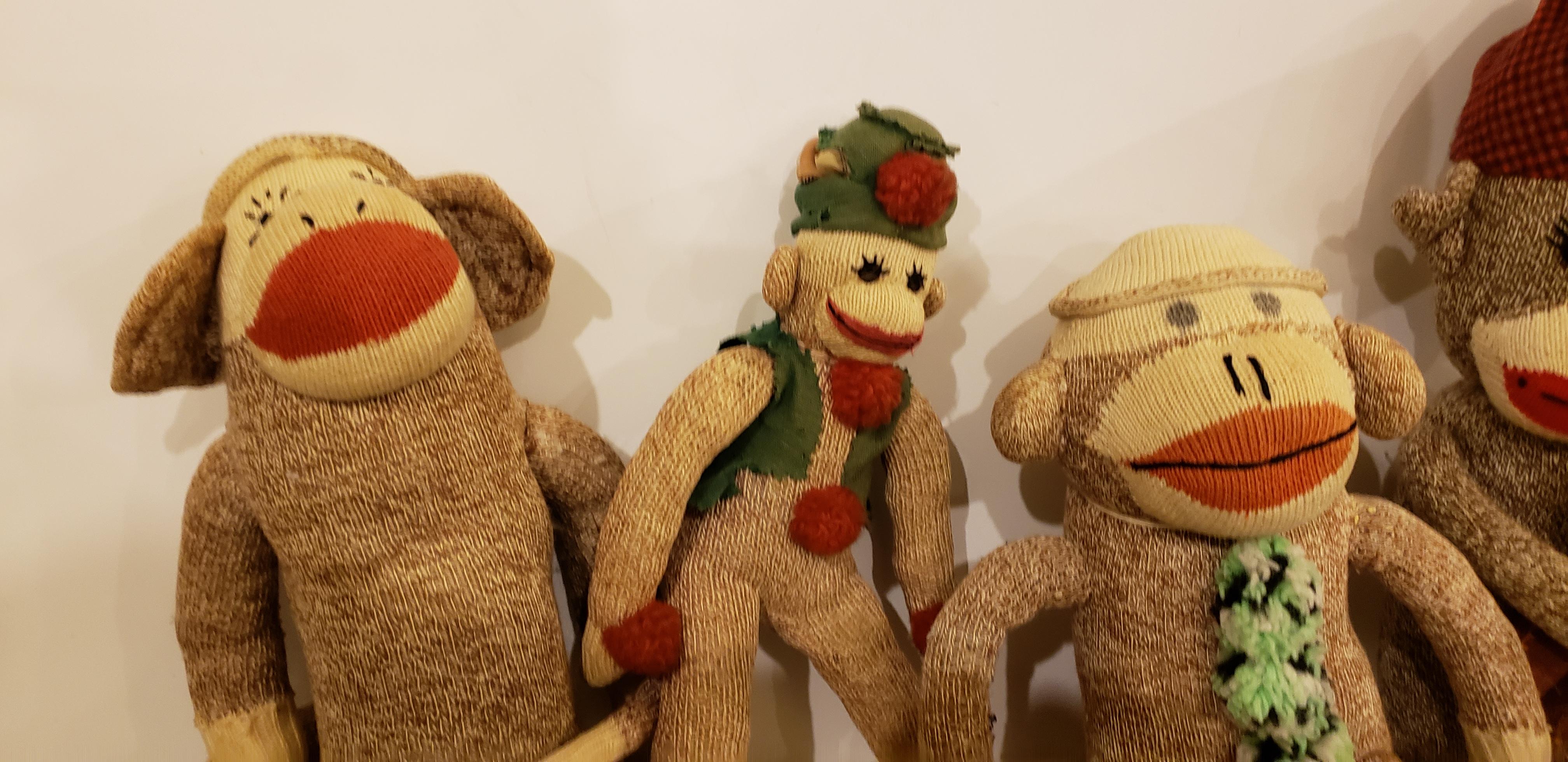Folk Art Set of Seven Vintage Sock Monkeys