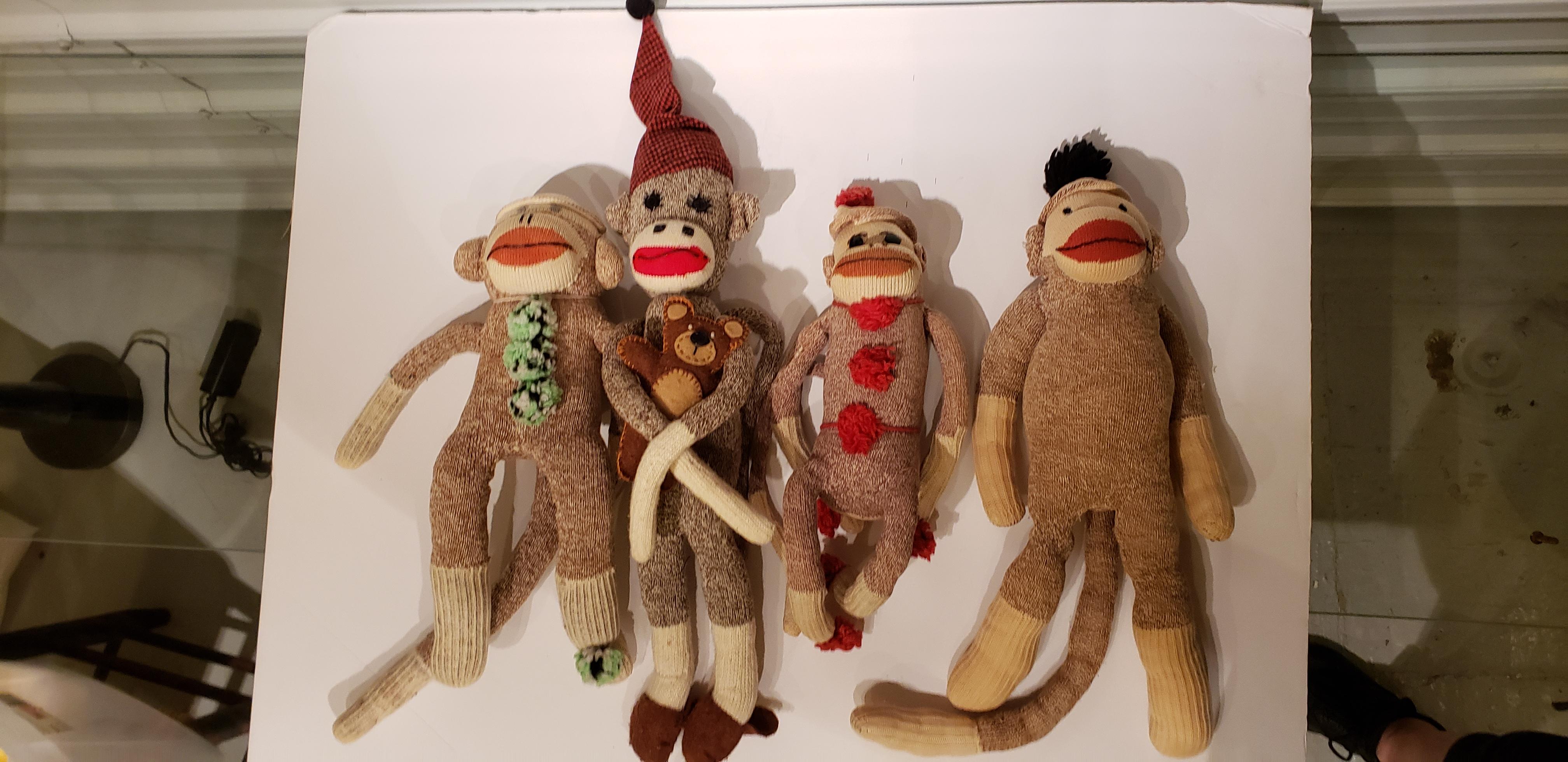 Hand-Crafted Set of Seven Vintage Sock Monkeys