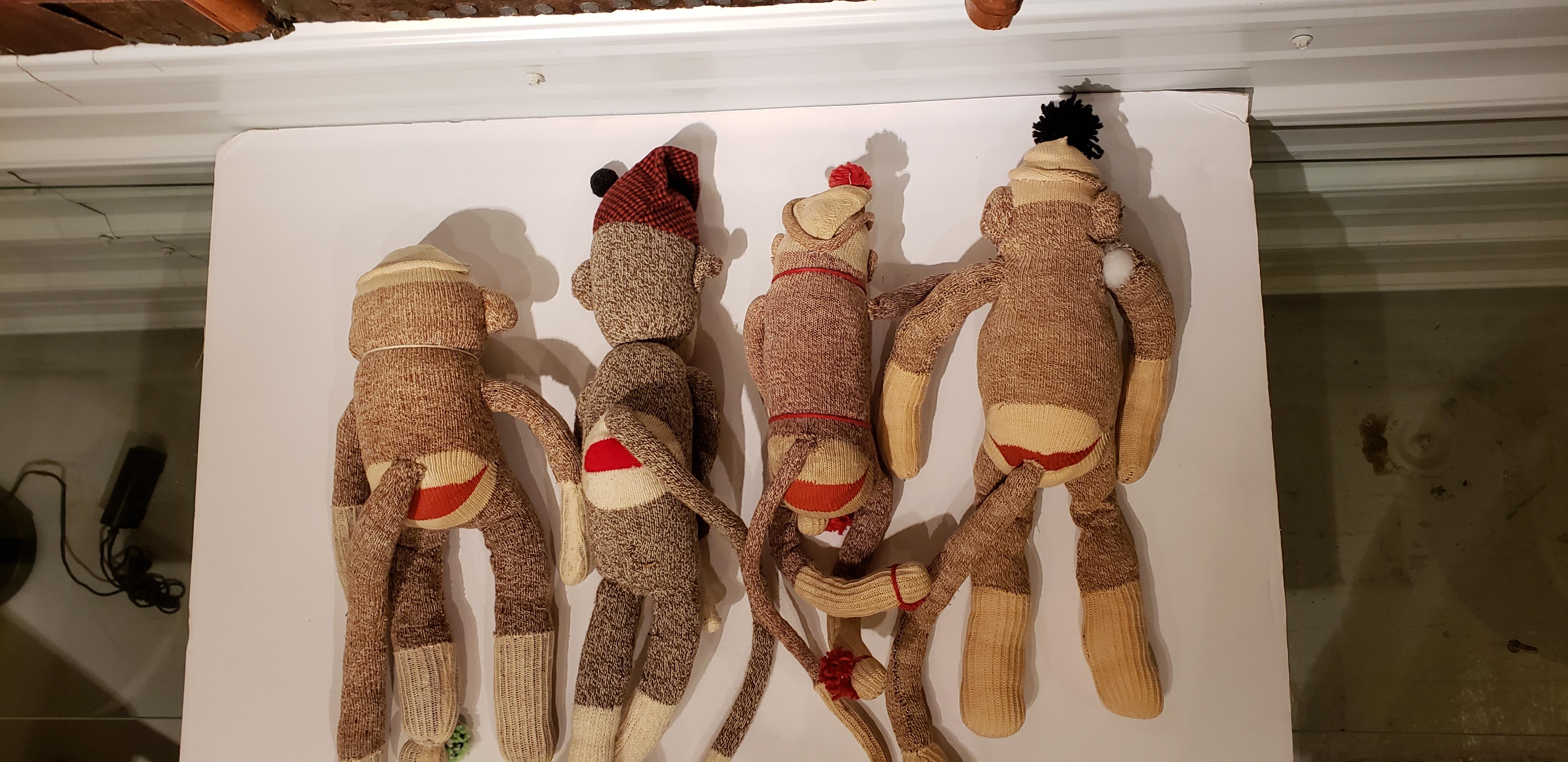 Set of Seven Vintage Sock Monkeys In Fair Condition In New York, NY