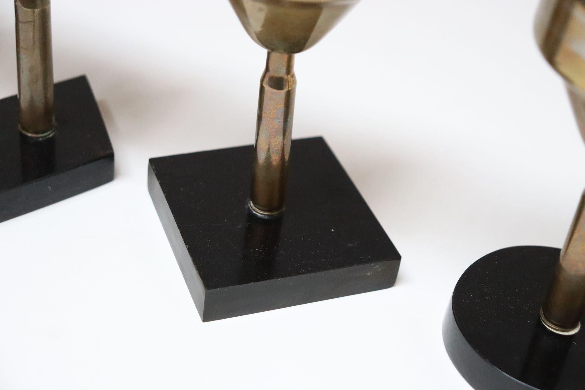 Set of Seven Vintage Trench Art Brass Goblets with Bakelite Card Suit Bases For Sale 4