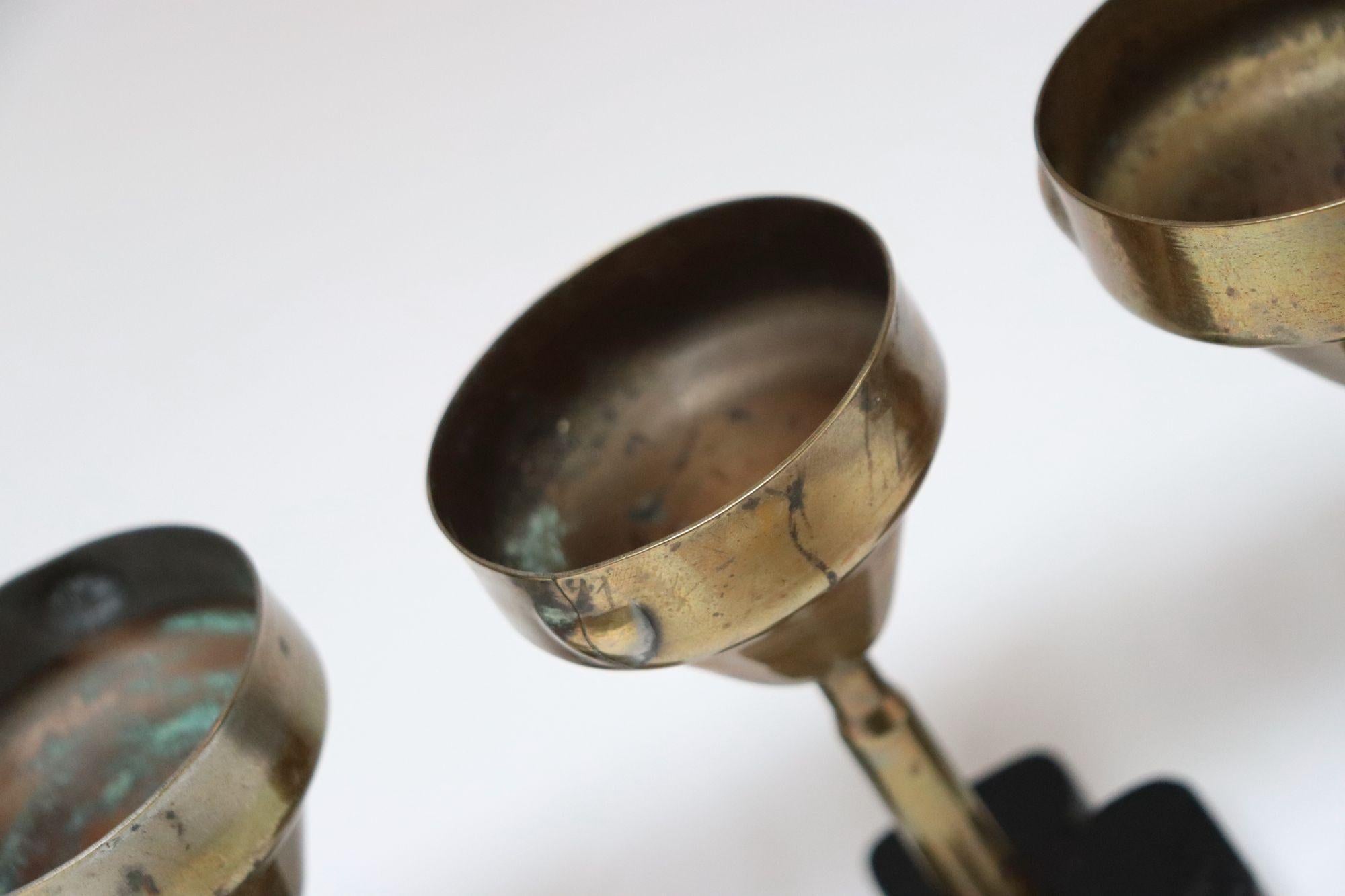 Set of Seven Vintage Trench Art Brass Goblets with Bakelite Card Suit Bases For Sale 10