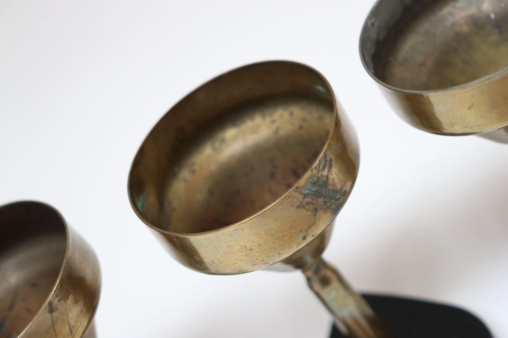 Set of Seven Vintage Trench Art Brass Goblets with Bakelite Card Suit Bases For Sale 11