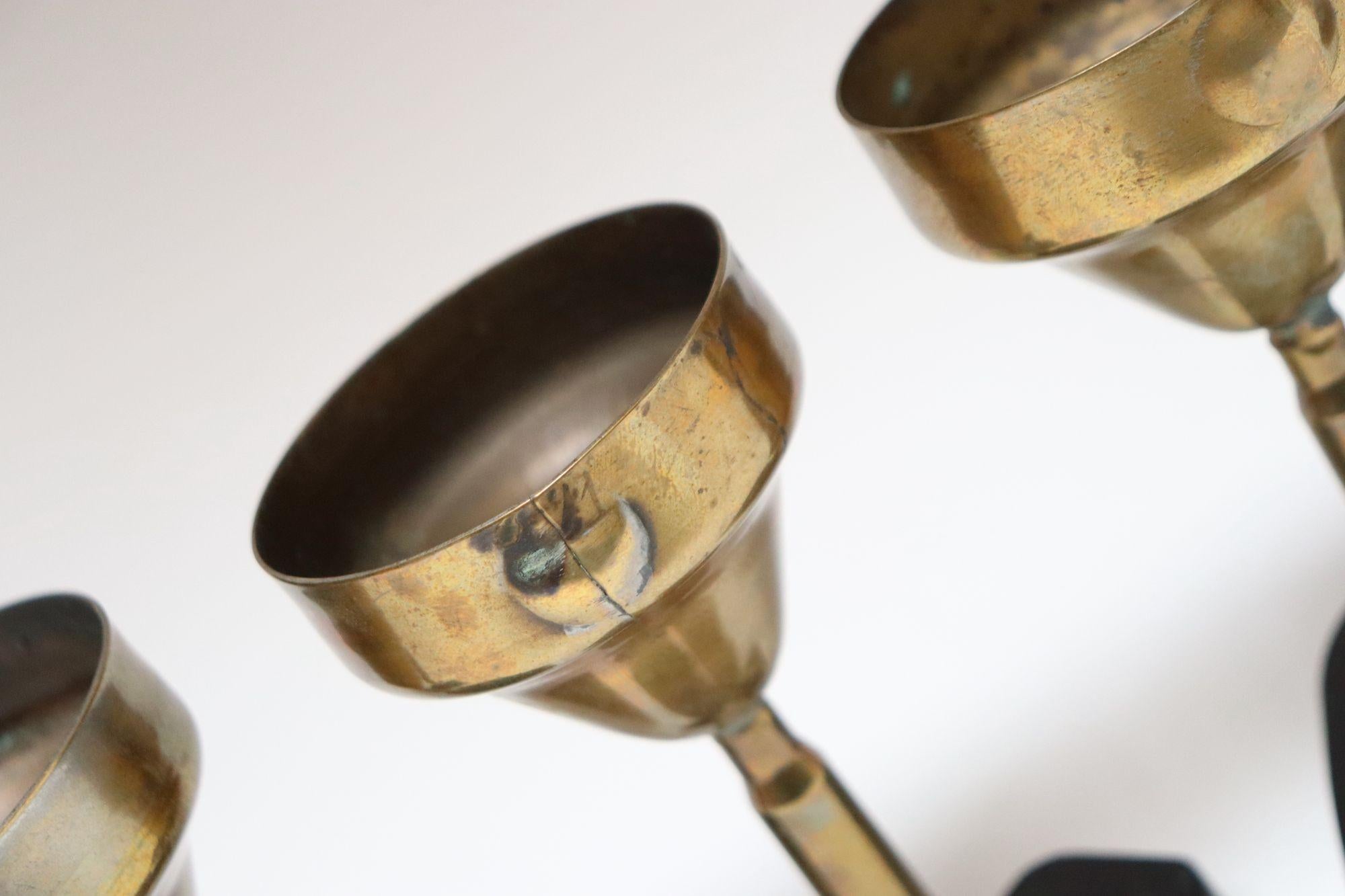 Set of Seven Vintage Trench Art Brass Goblets with Bakelite Card Suit Bases For Sale 12