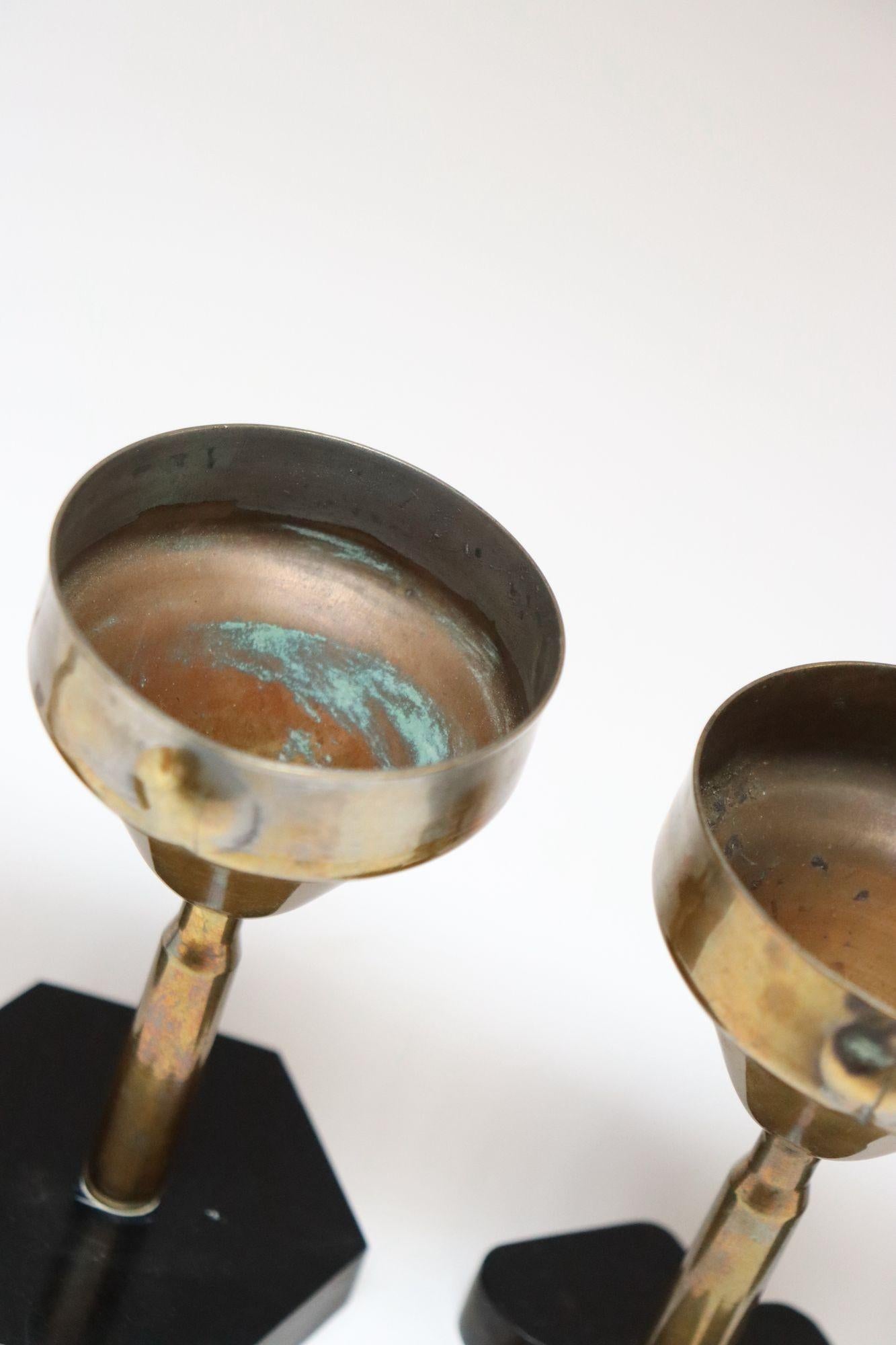 Set of Seven Vintage Trench Art Brass Goblets with Bakelite Card Suit Bases For Sale 13