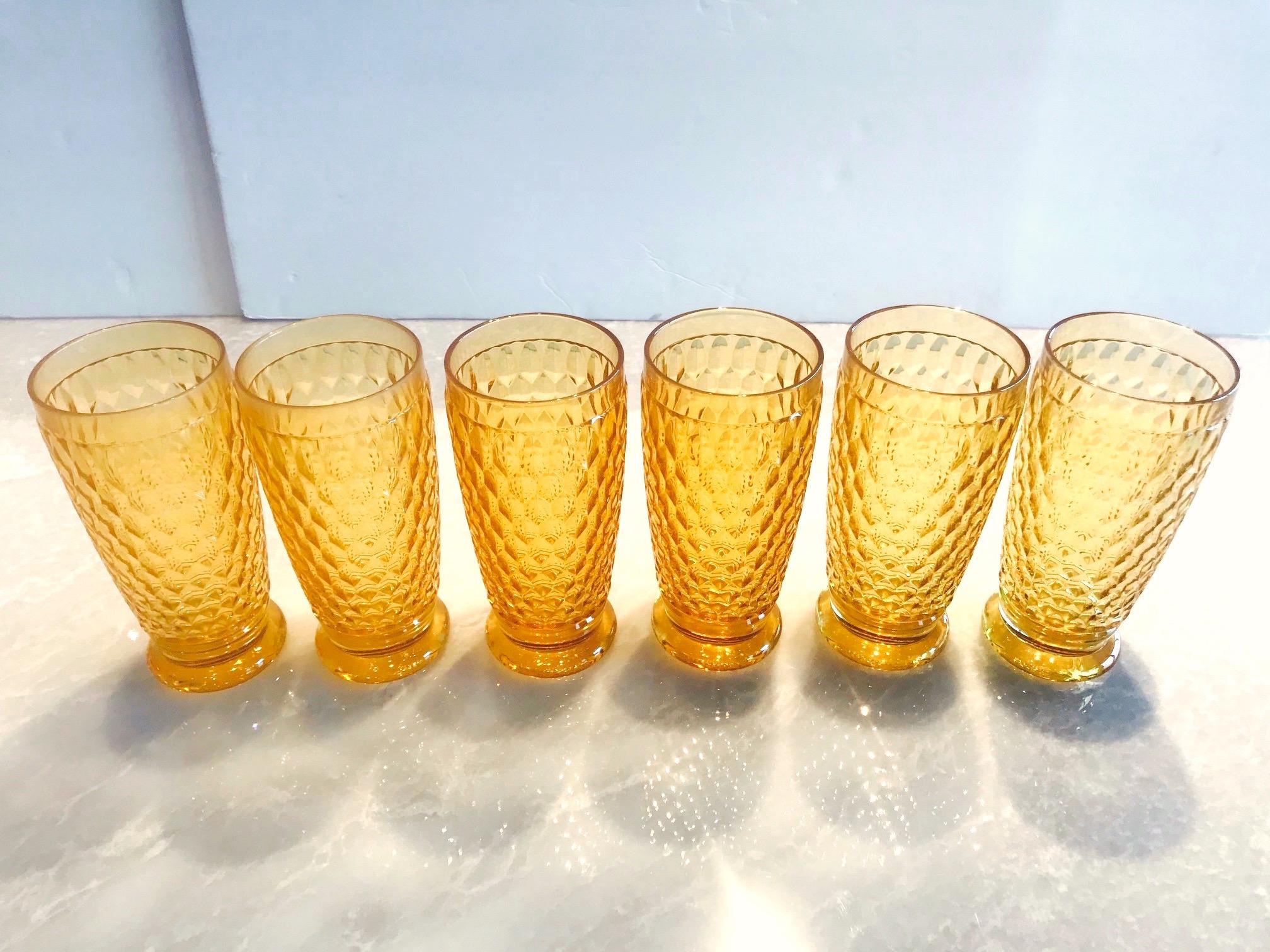 Set of Seven Vintage Villeroy & Boch Crystal Highball Glasses in Amber 1