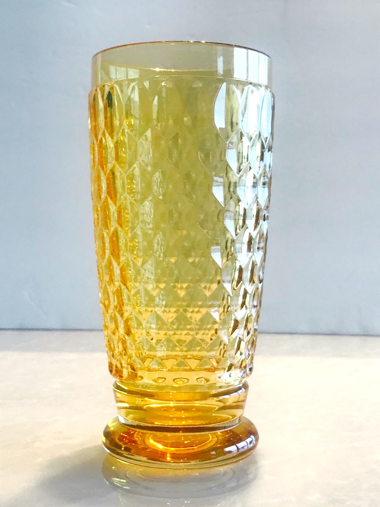 Mid-Century Modern Set of Seven Vintage Villeroy & Boch Crystal Highball Glasses in Amber