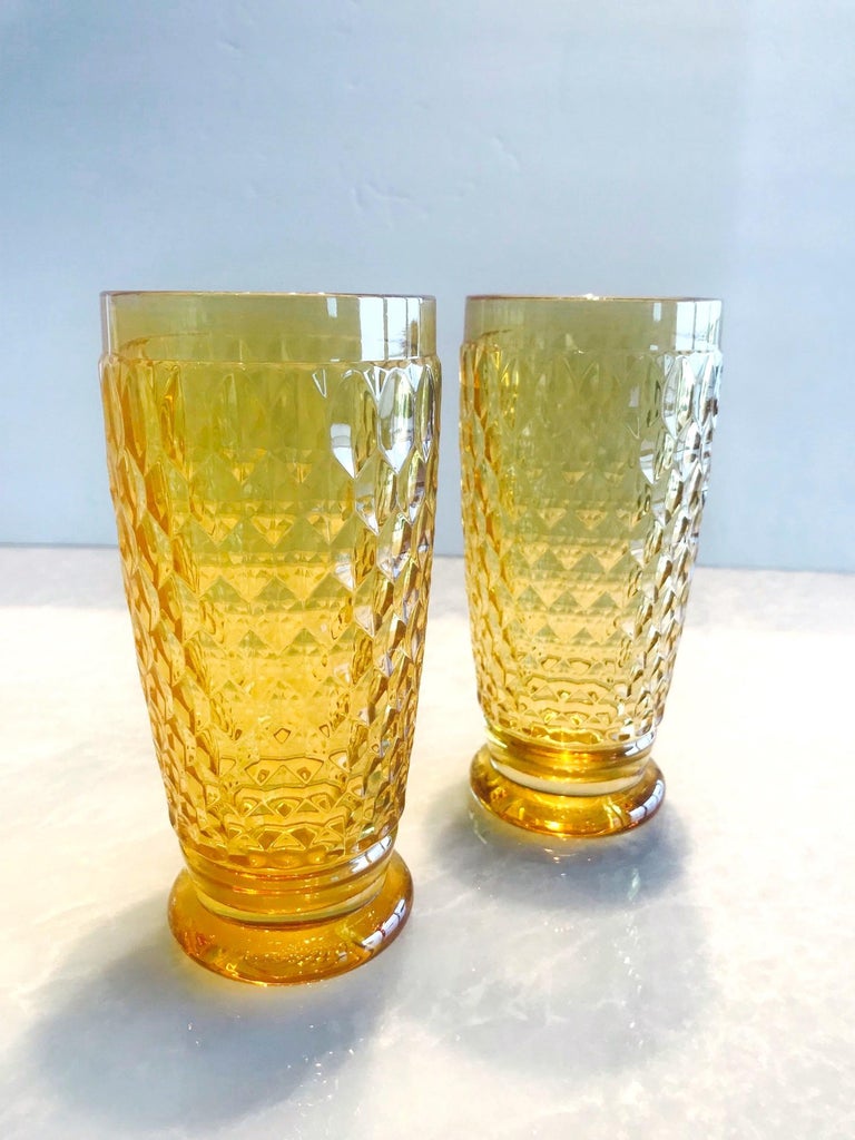 Set Of Seven Vintage Villeroy And Boch Crystal Highball Glasses In Amber At 1stdibs