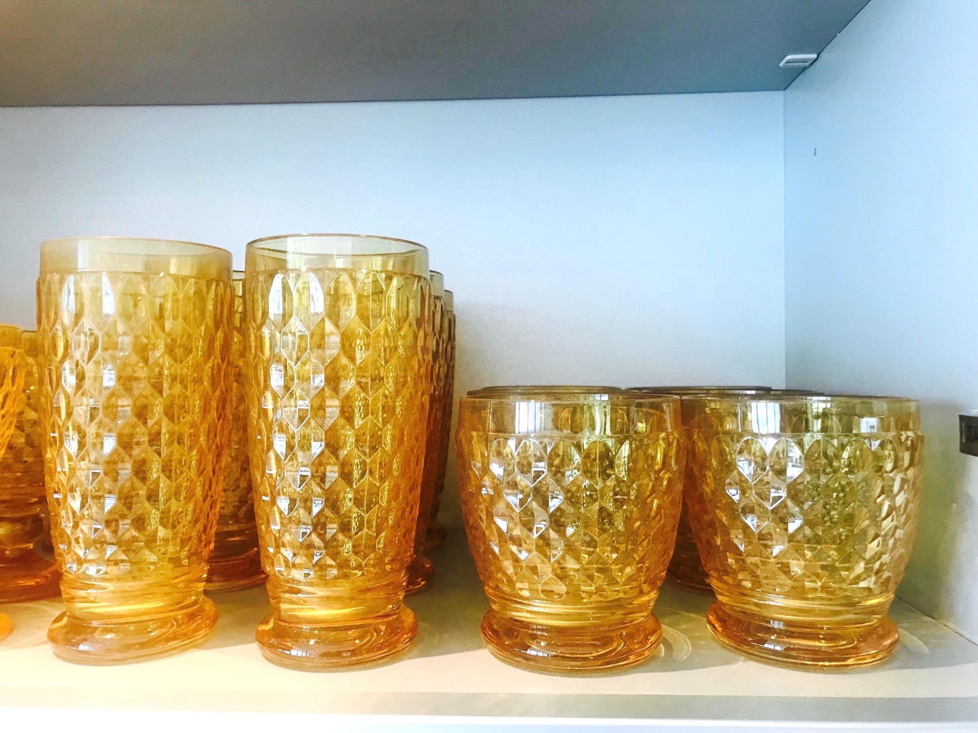 Set of Seven Vintage Villeroy & Boch Crystal Highball Glasses in Amber In Excellent Condition In Fort Lauderdale, FL