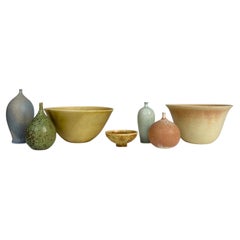 Set of Seven Vivi Calissendorff Vases & Bowls Swedish Stoneware Ceramic 1960s