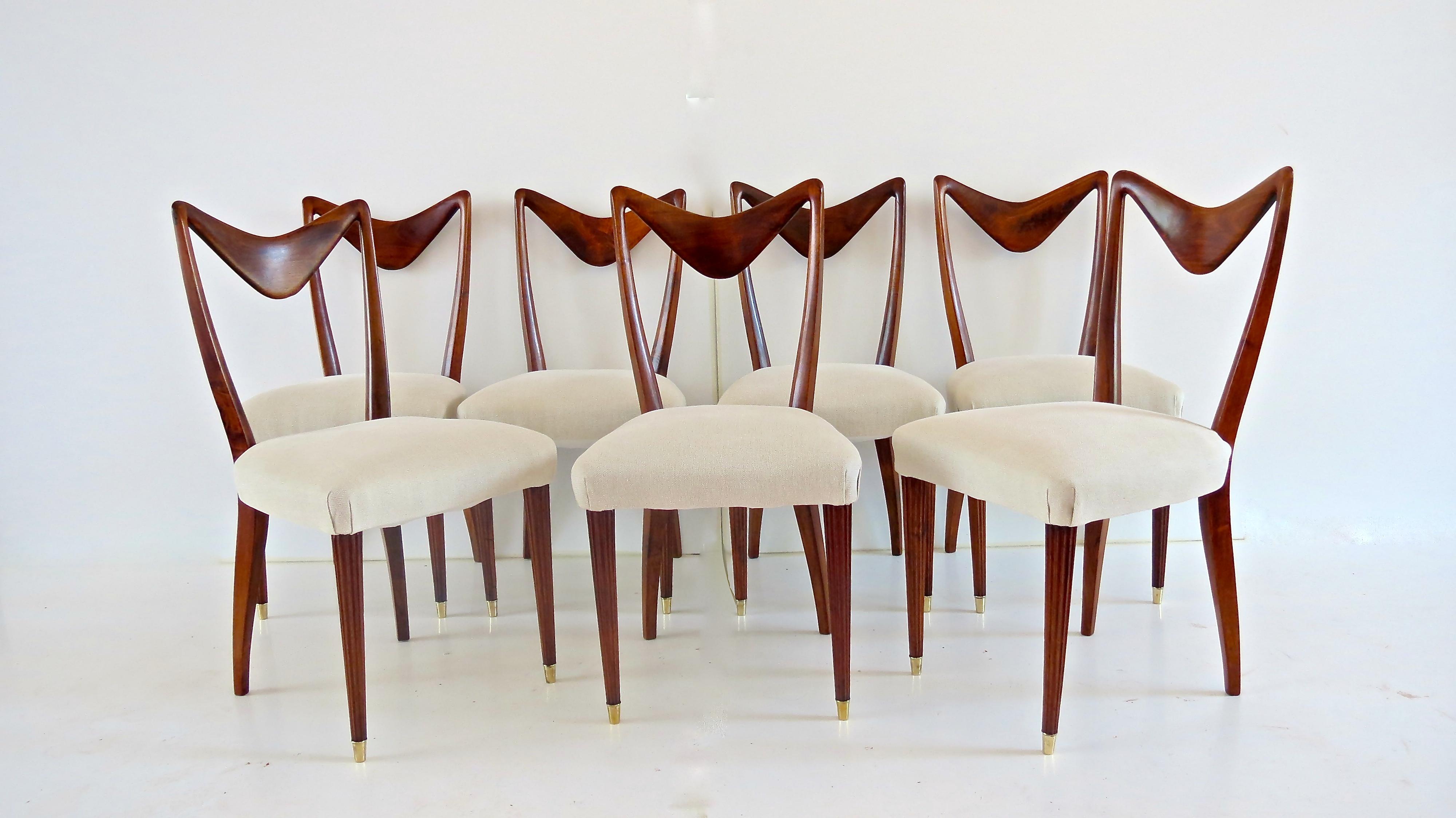 Mid-Century Modern Set of Seven Walnut Dining Room Chairs by Arch, Carlo Enrico Rava, Milano, 1940