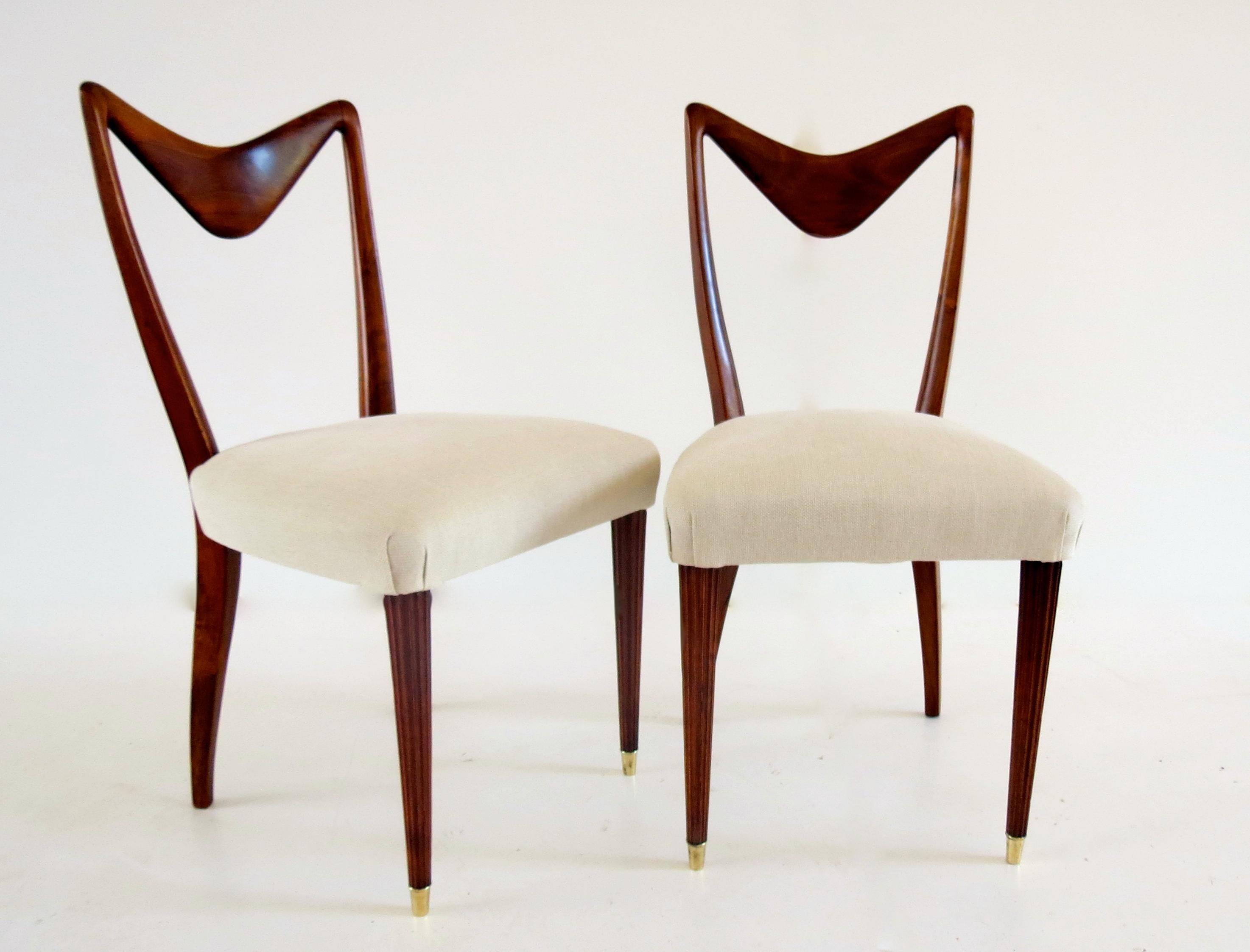Italian Set of Seven Walnut Dining Room Chairs by Arch, Carlo Enrico Rava, Milano, 1940