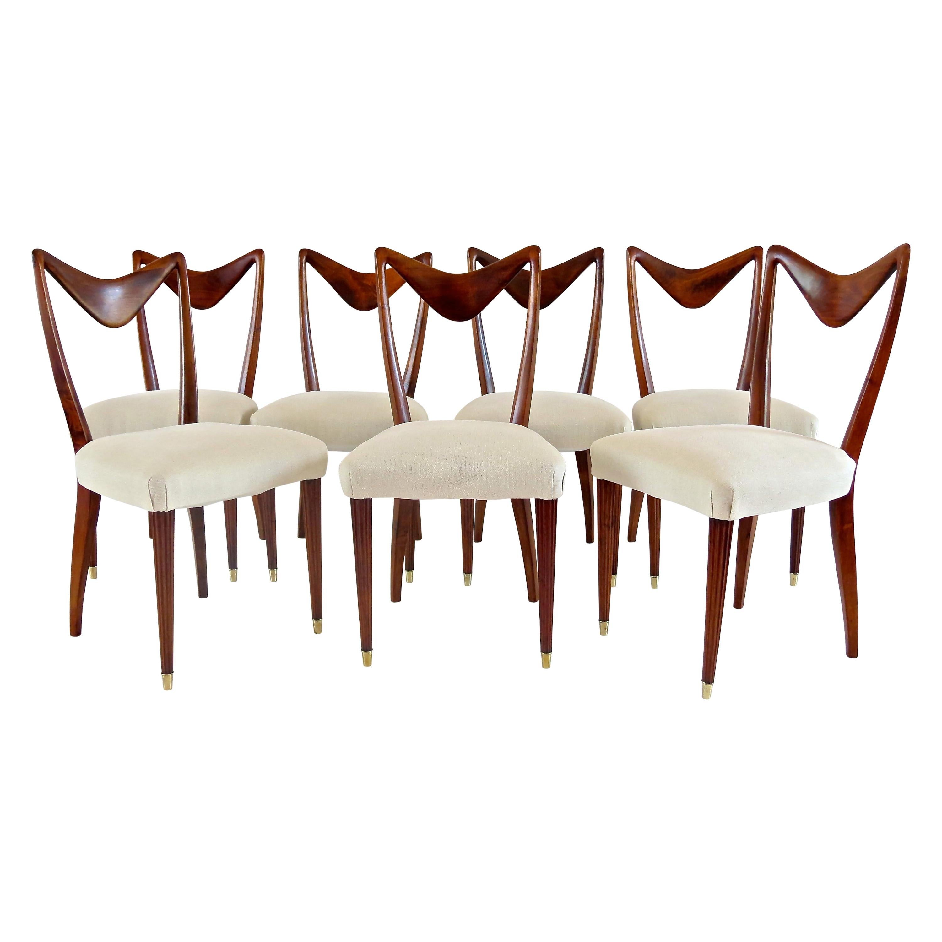 Set of Seven Walnut Dining Room Chairs by Arch, Carlo Enrico Rava, Milano, 1940
