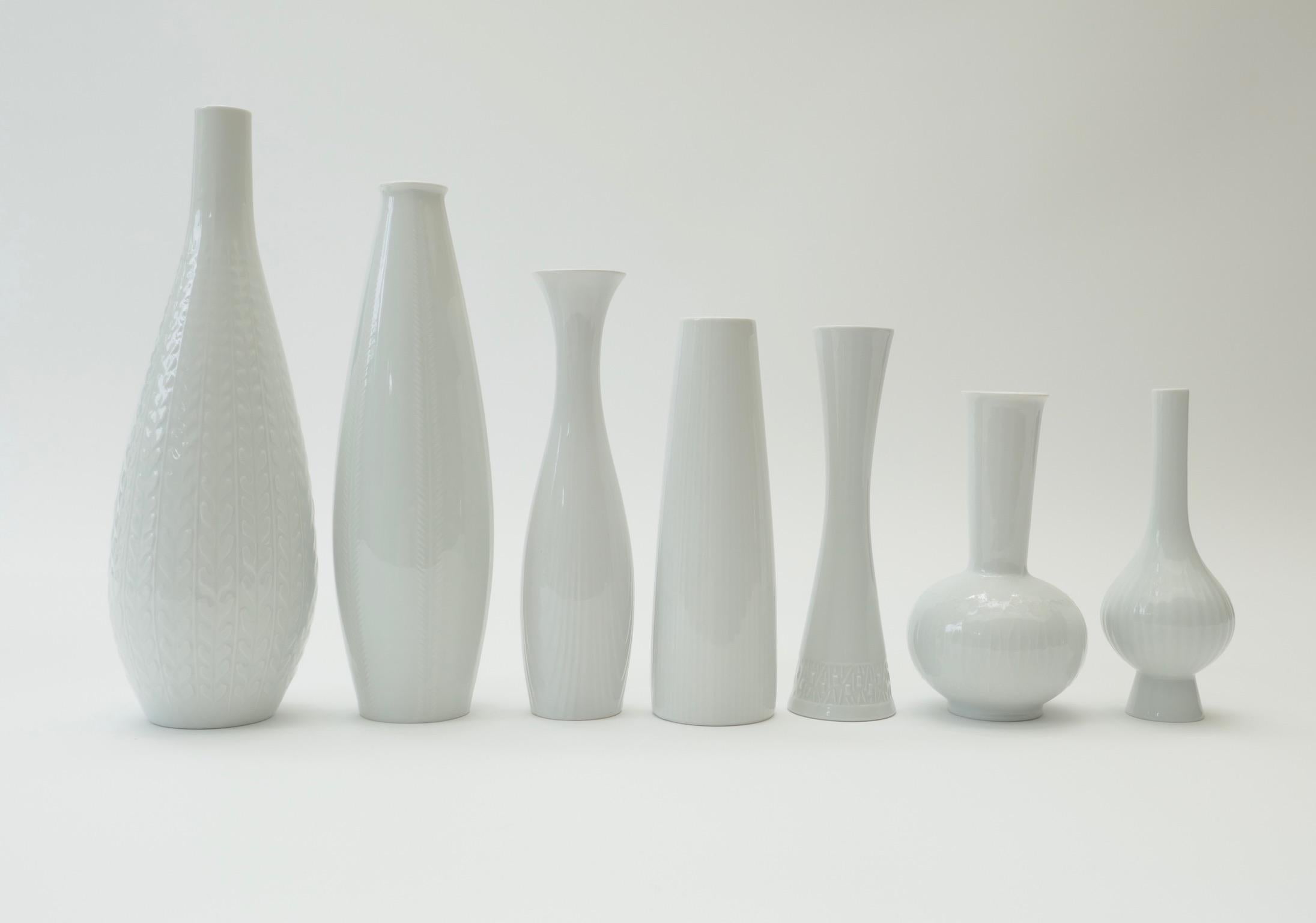 Minimalist Set of Seven White Porcelain Vases, Germany,  1970s