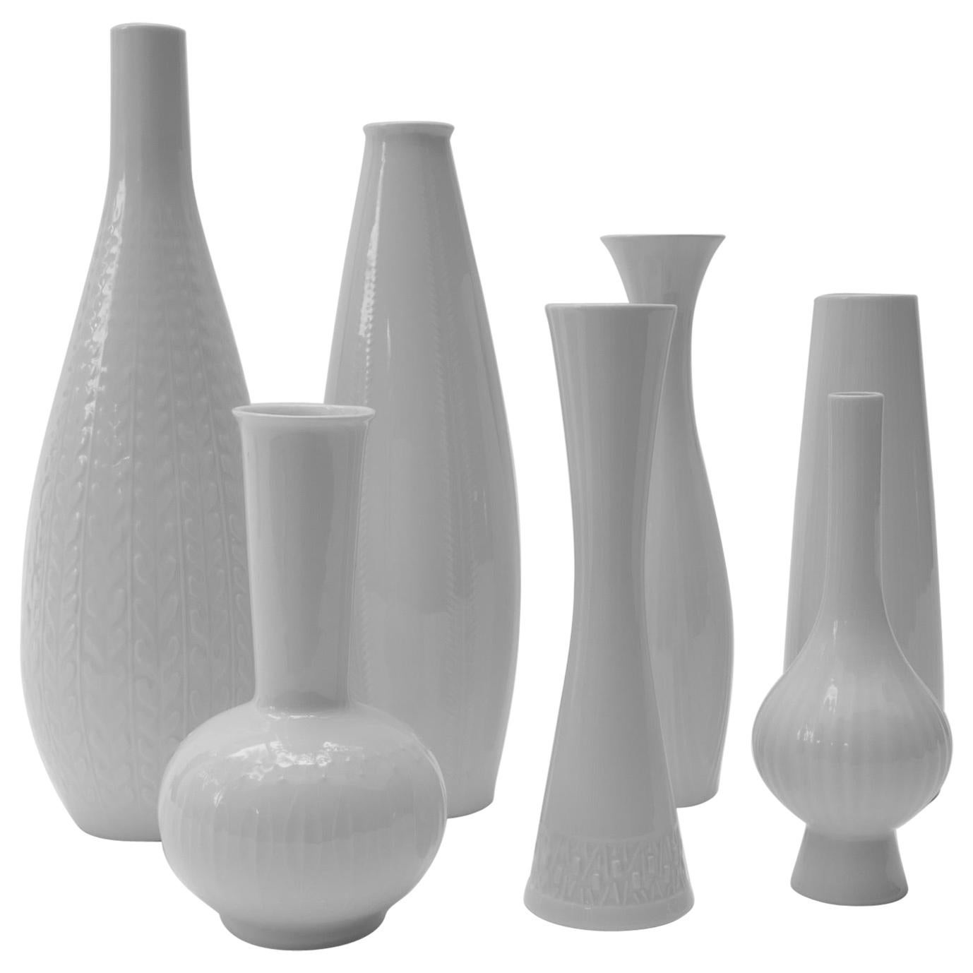 Set of Seven White Porcelain Vases, Germany,  1970s