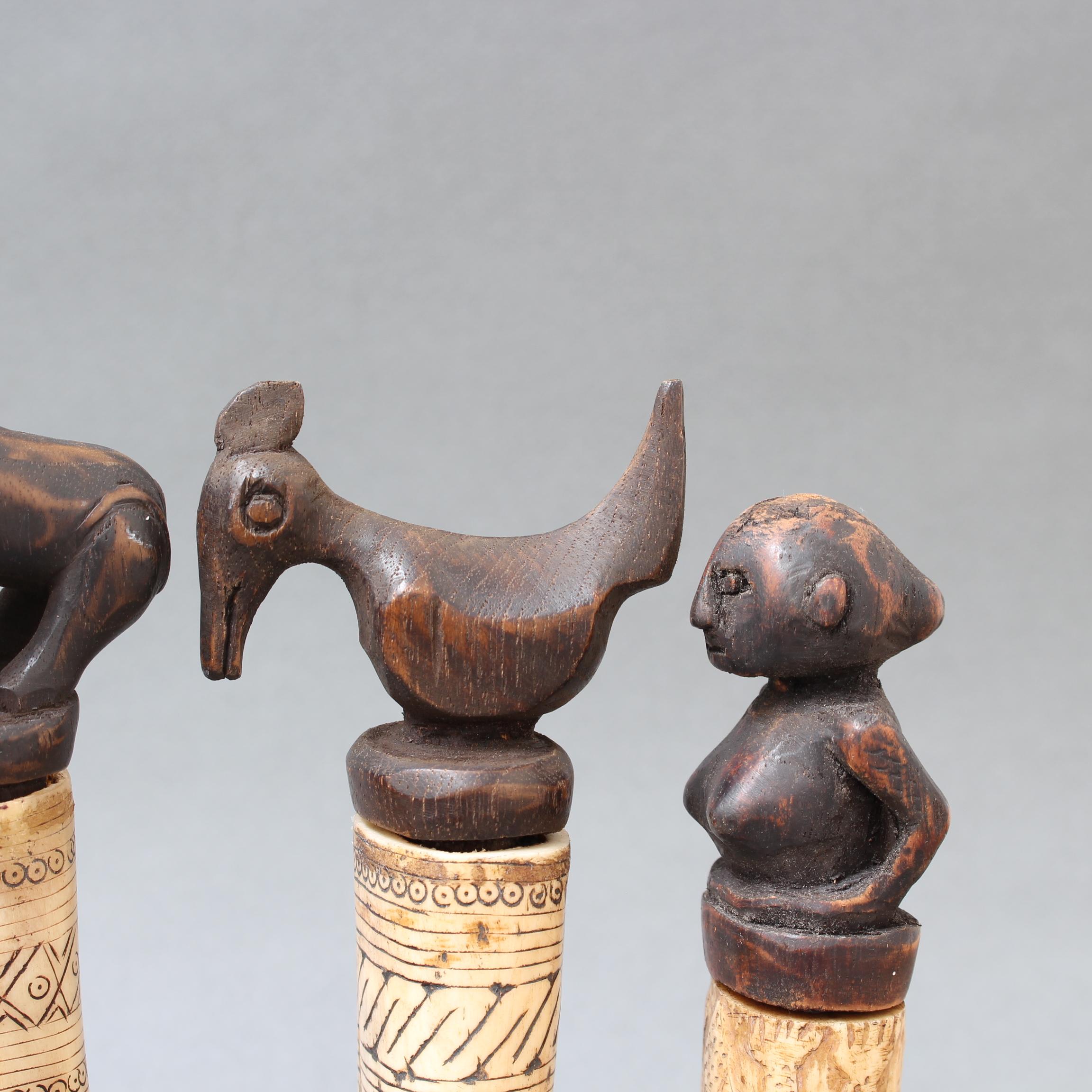 Set of Seven Wood and Bone Lime Powder Holders for Betel Nut from W. Timor 9