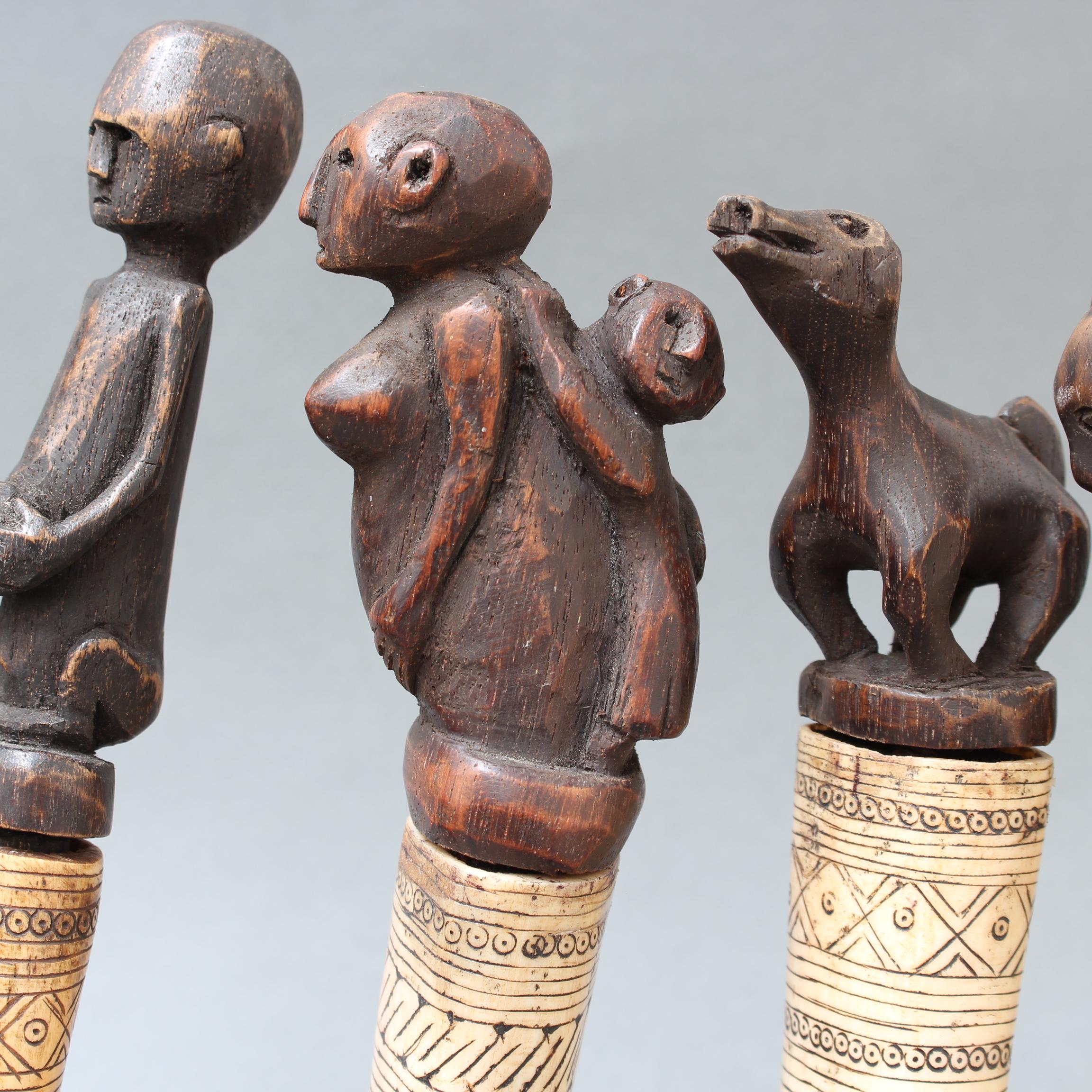 Set of Seven Wood and Bone Lime Powder Holders for Betel Nut from W. Timor 10