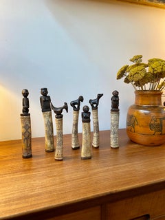 Set of Seven Wood and Bone Lime Powder Holders for Betel Nut from W. Timor