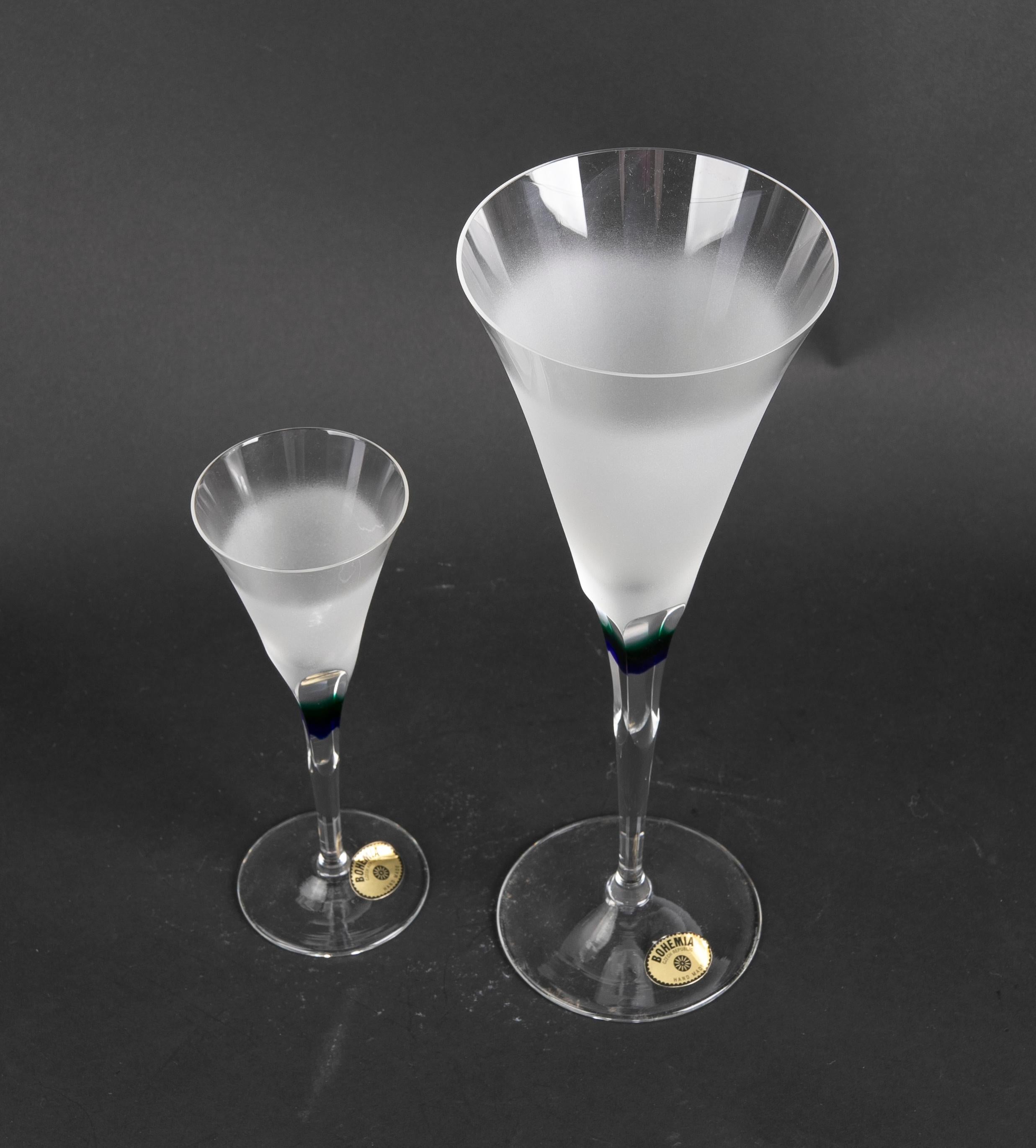 Set of Seventeen Bohemian Crystal Glasses with Coloured Decoration For Sale 9