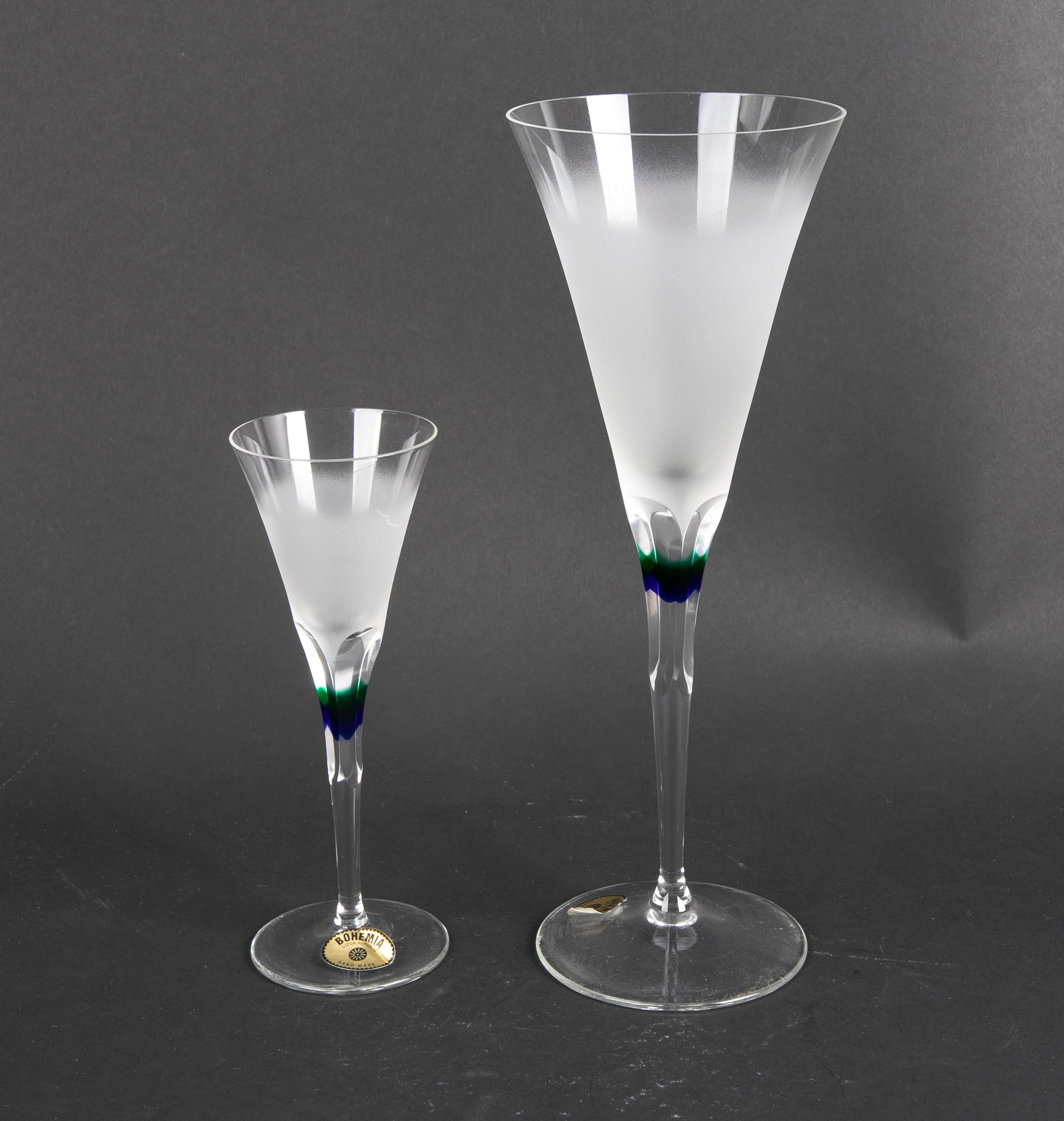 Set of Seventeen Bohemian Crystal Glasses with Coloured Decoration For Sale 11