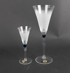 Set of Seventeen Bohemian Crystal Glasses with Coloured Decoration
