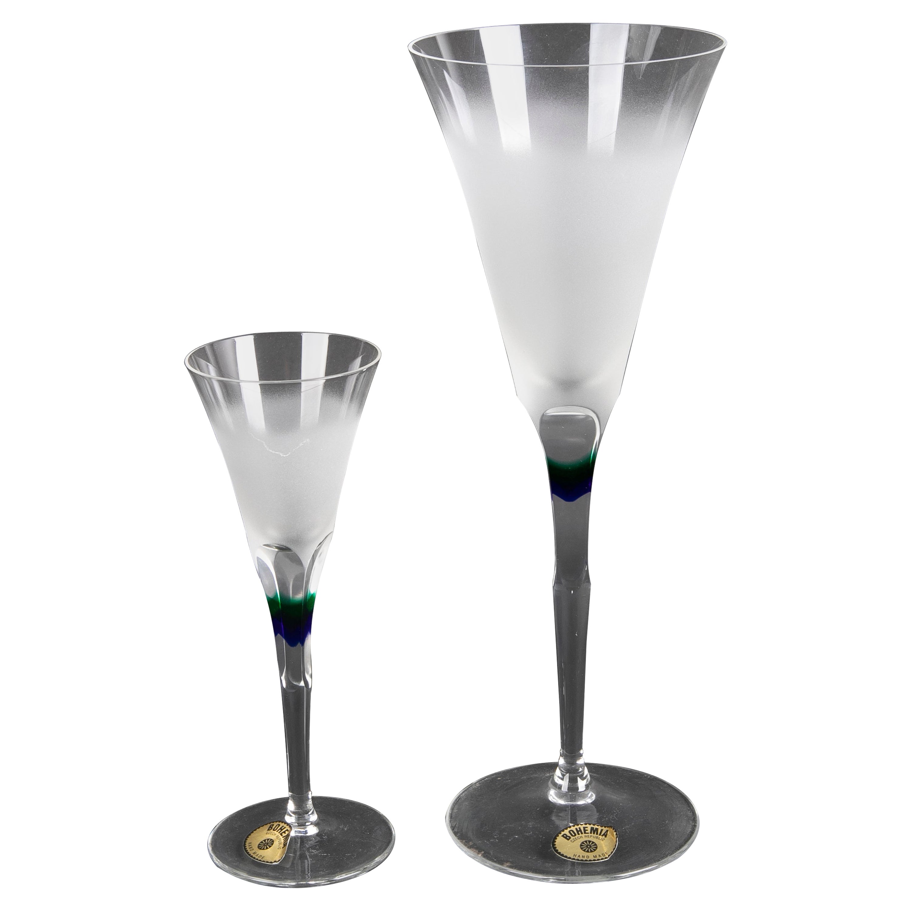 Set of Seventeen Bohemian Crystal Glasses with Coloured Decoration For Sale