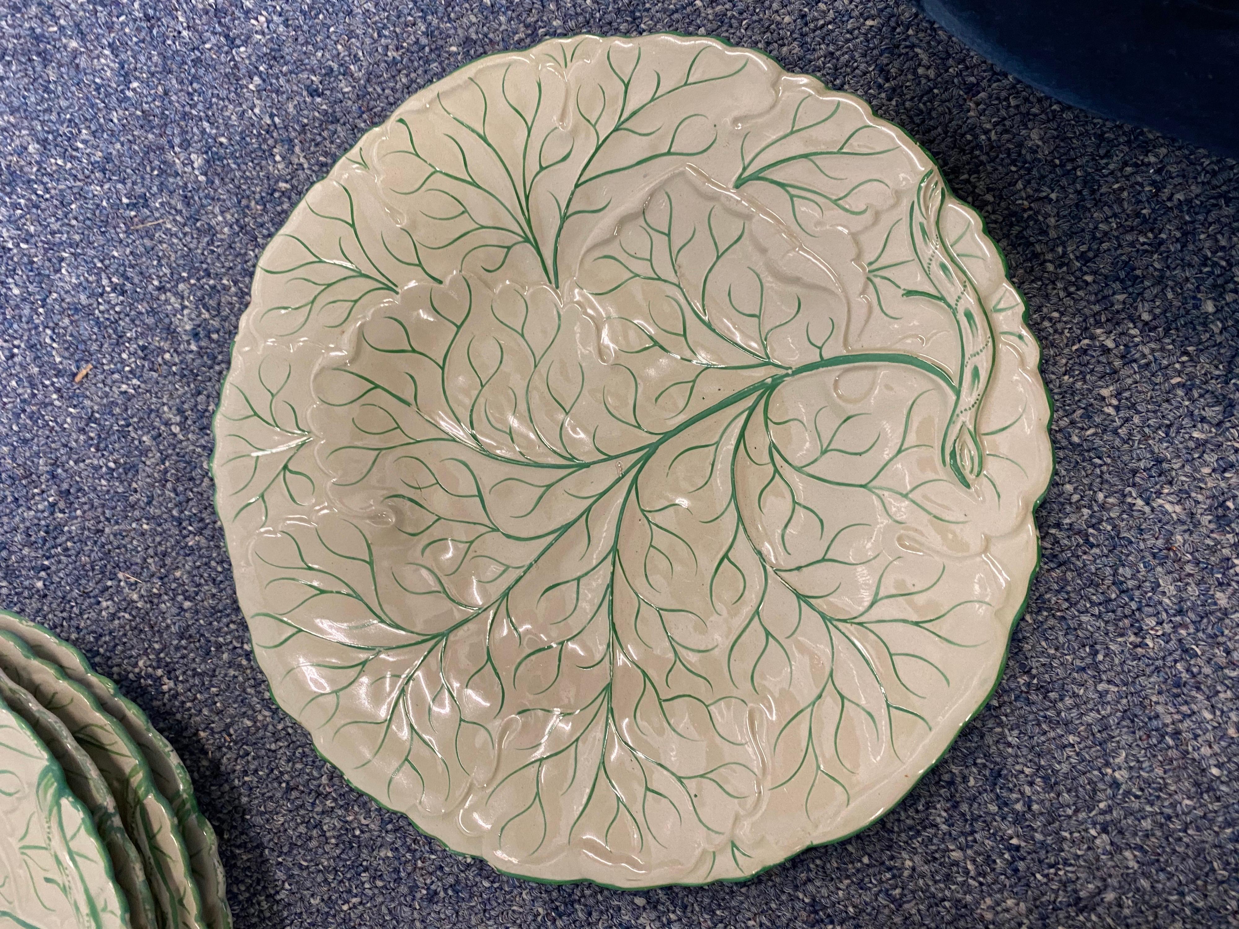 Set of Seventeen Leaf Porcelain Dessert Plates, Pedestal Bowl and Platter 5