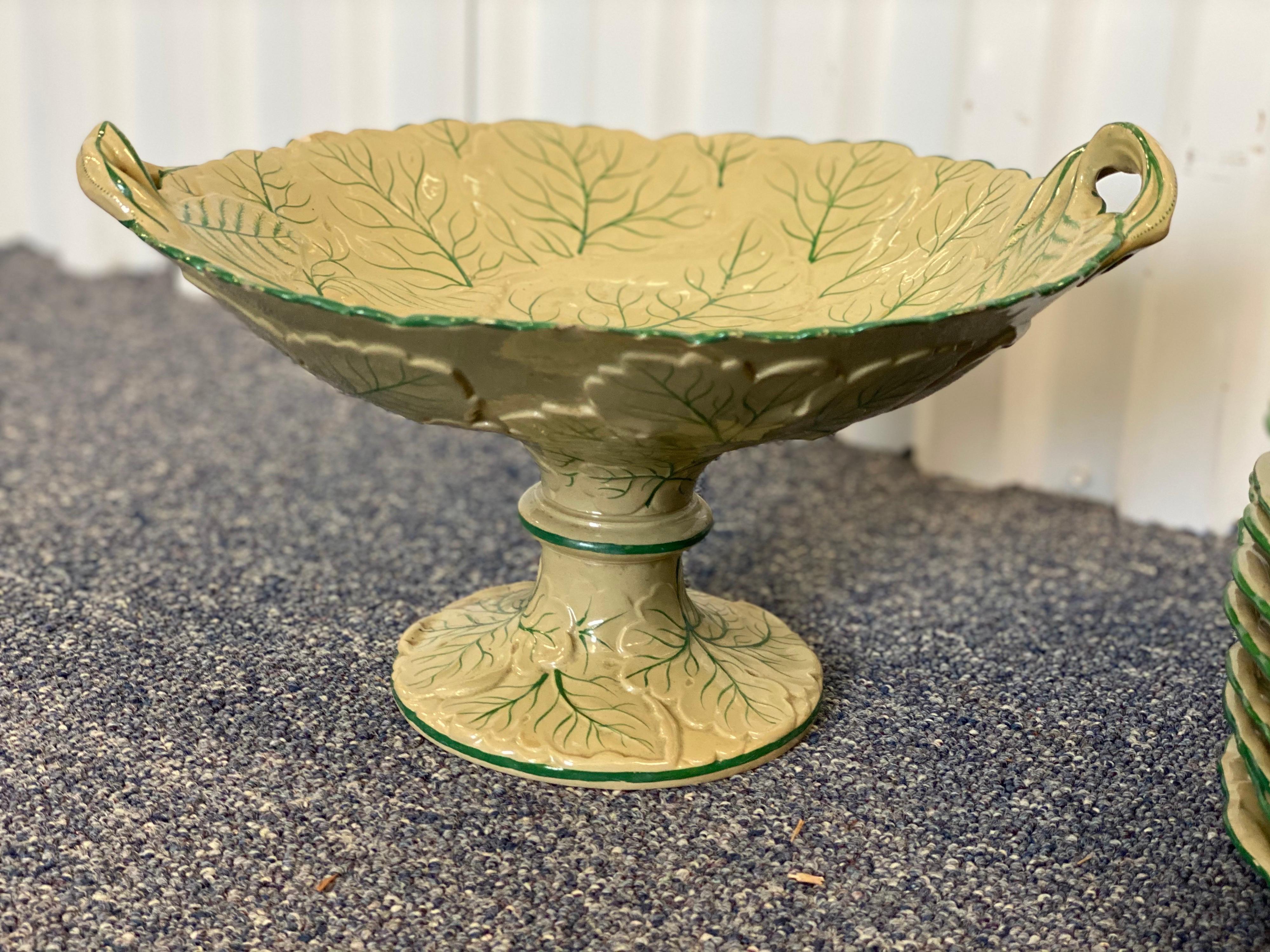 19th Century Set of Seventeen Leaf Porcelain Dessert Plates, Pedestal Bowl and Platter