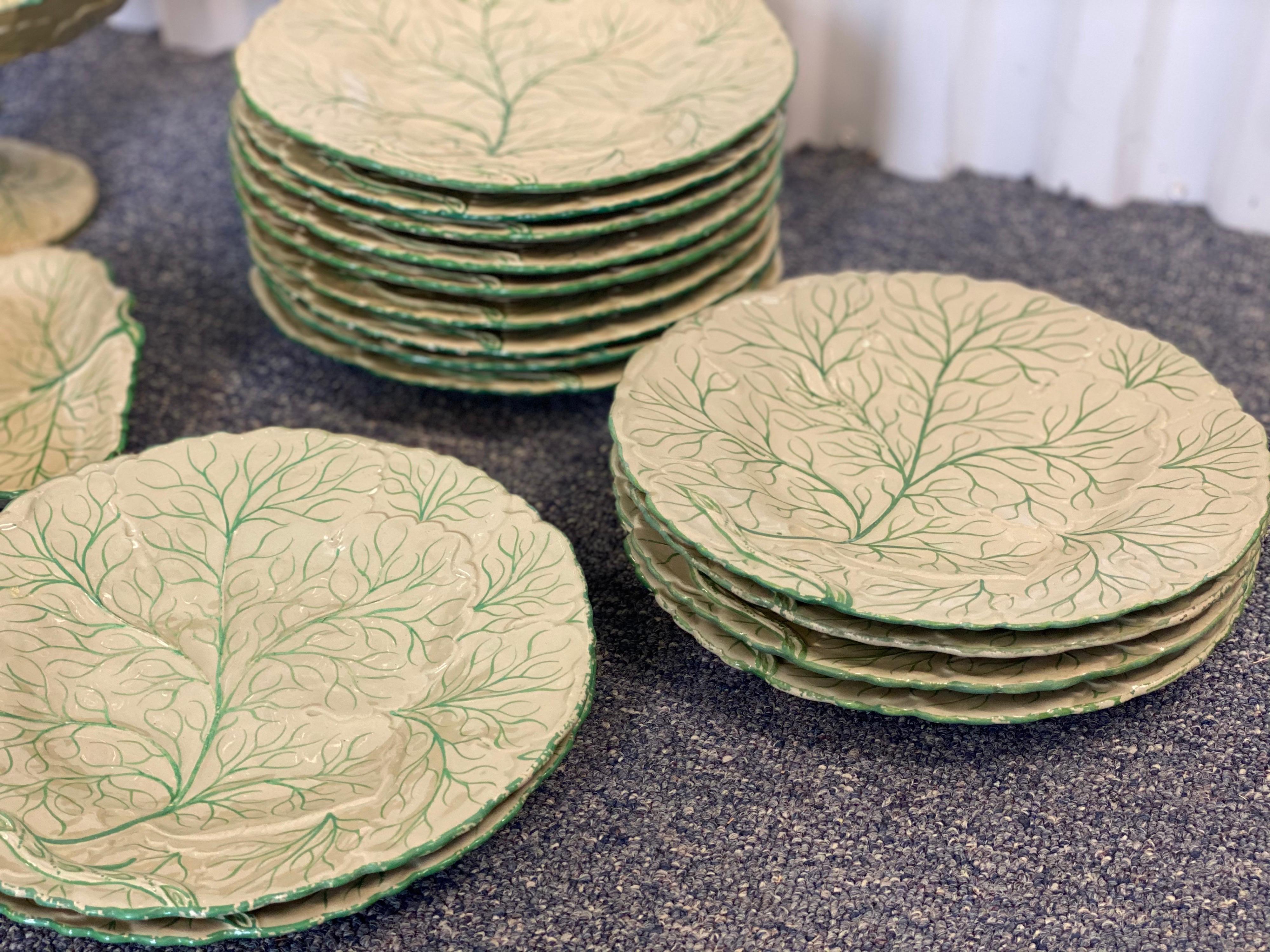 Set of Seventeen Leaf Porcelain Dessert Plates, Pedestal Bowl and Platter 1