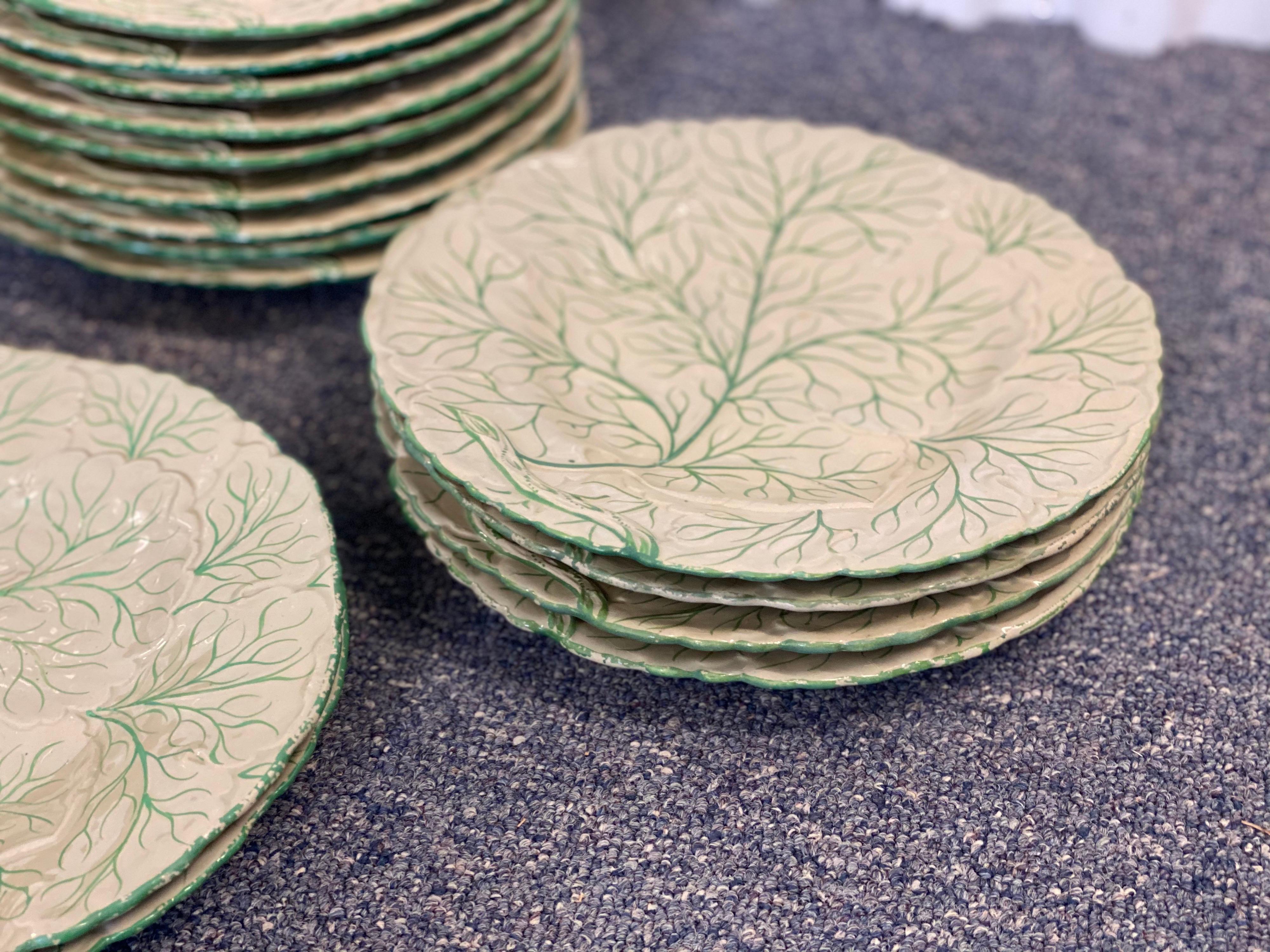 Set of Seventeen Leaf Porcelain Dessert Plates, Pedestal Bowl and Platter 2