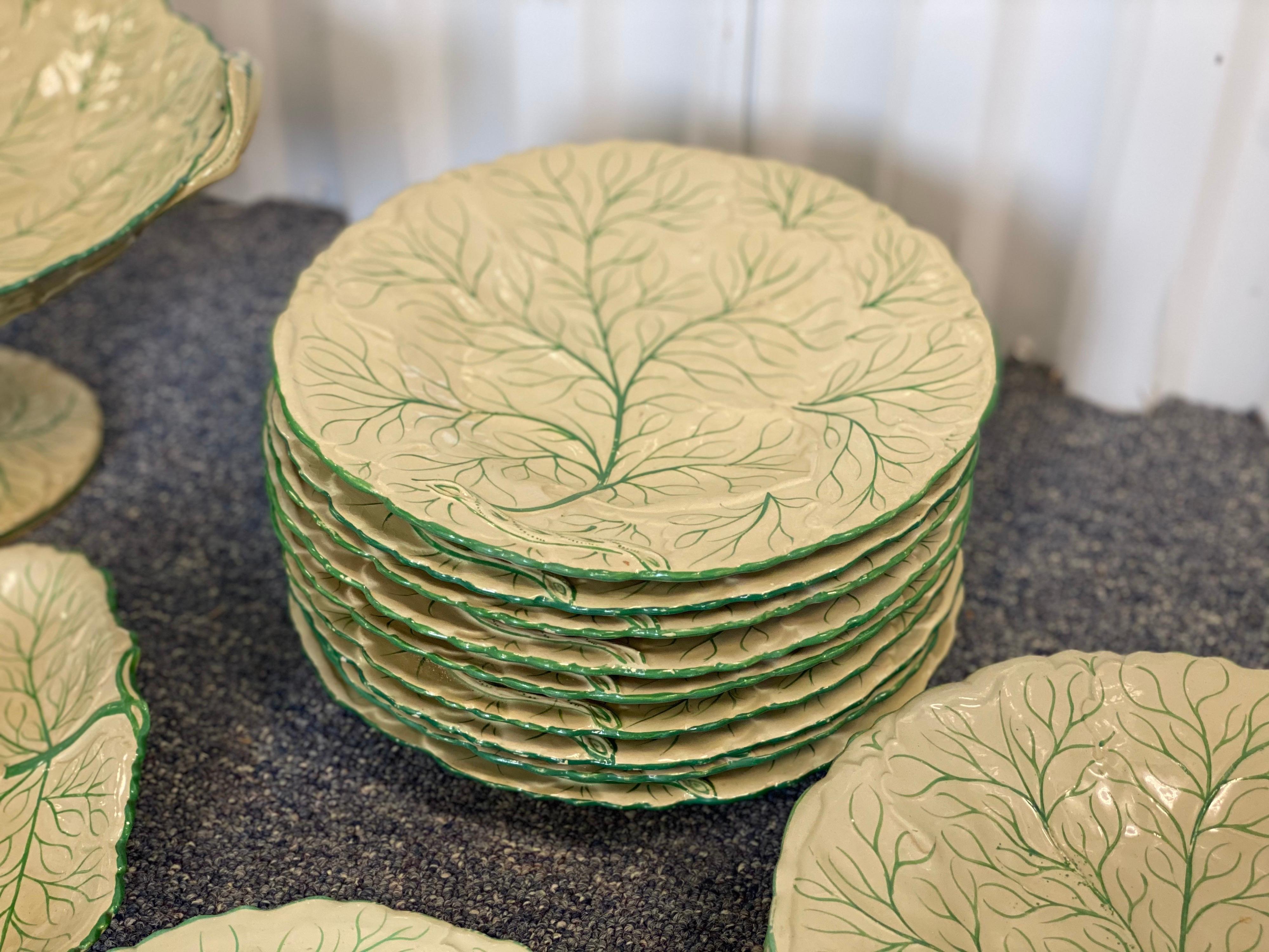 Set of Seventeen Leaf Porcelain Dessert Plates, Pedestal Bowl and Platter 3