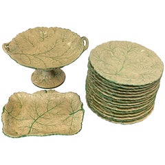 Set of Seventeen Leaf Porcelain Dessert Plates, Pedestal Bowl and Platter