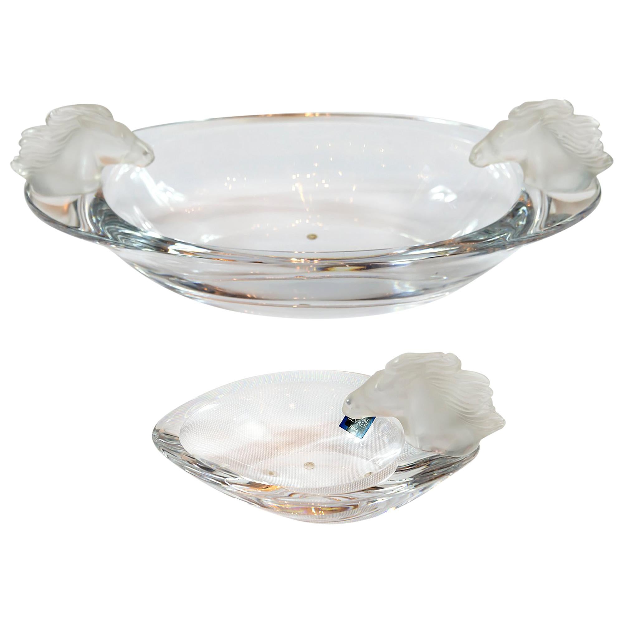 Set of Sevres Crystal Bowls Decorated with Horse Heads
